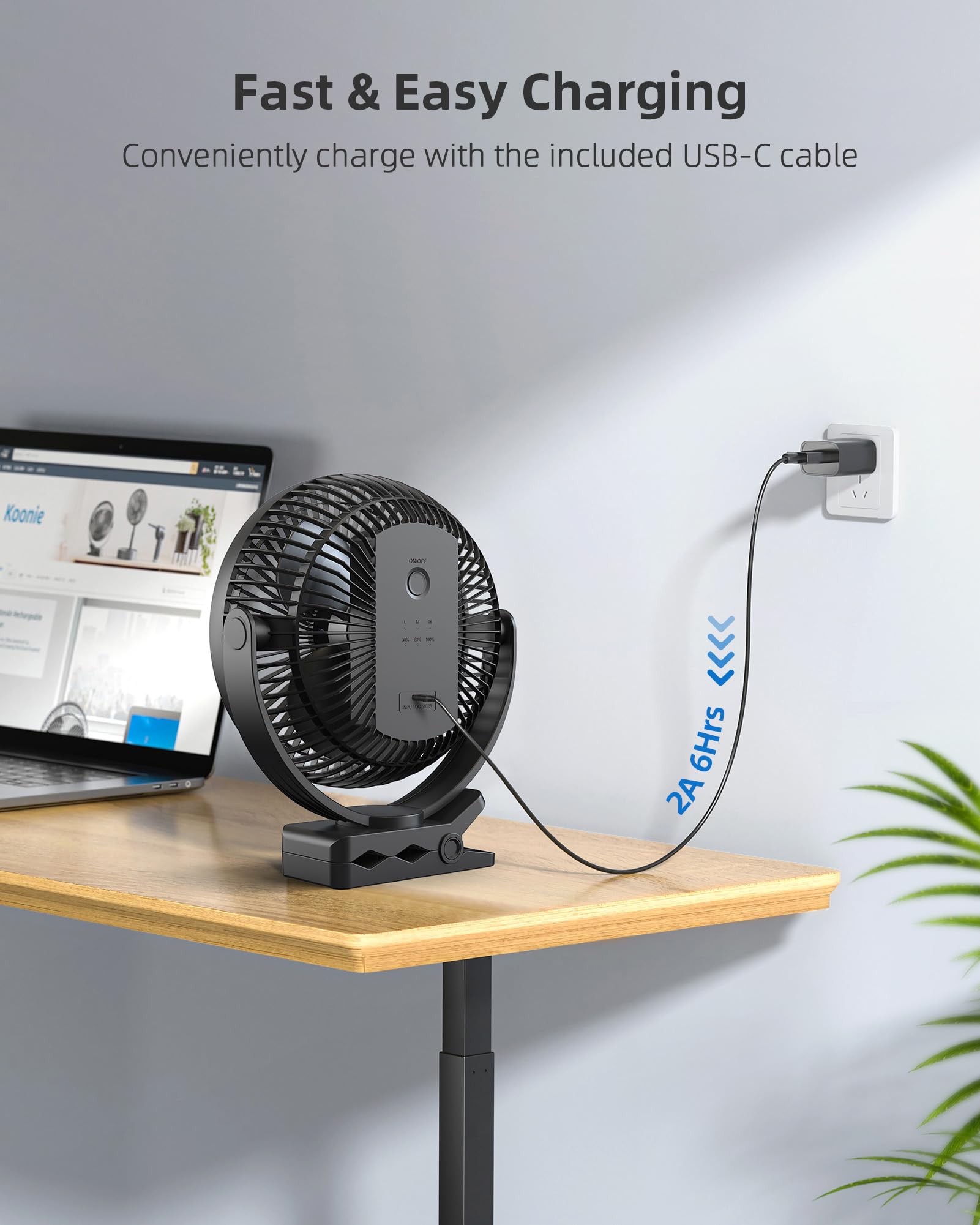 Koonie 10000mAh Clip on Fan Rechargeable, 8-Inch Battery Operated Desk Fan, USB Fan with 4 Speeds, Strong Airflow Sturdy Clamp for Golf Cart Office Desk Outdoor Travel Camping Tent Gym Treadmill,Black 🍁 All In One Marketplace Canada