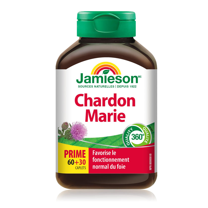 Jamieson Milk Thistle 150 mg, Supports Liver Function, Helps Relieve Digestive Disturbances. Non-GMO, Gluten-Free, 90 Vegetarian Caplets, Proudly Canadian 🍁 All In One Marketplace Canada