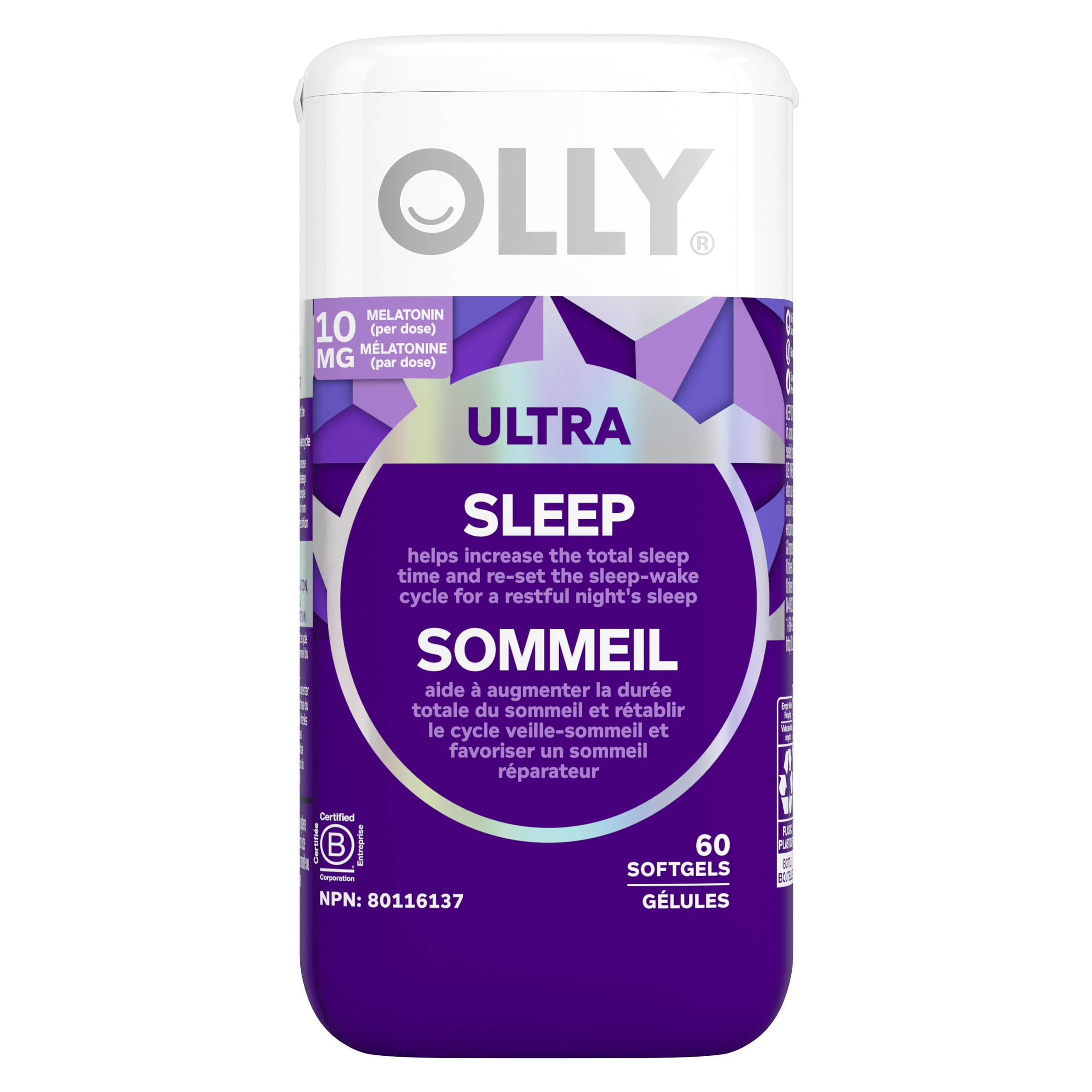 OLLY Ultra Strength Sleep Softgels, 10mg Melatonin, L-Theanine, Chamomile, Magnesium, Lemon Balm, Sleep Nighttime Sleep Aid 60 count 🍁 All In One Marketplace Canada