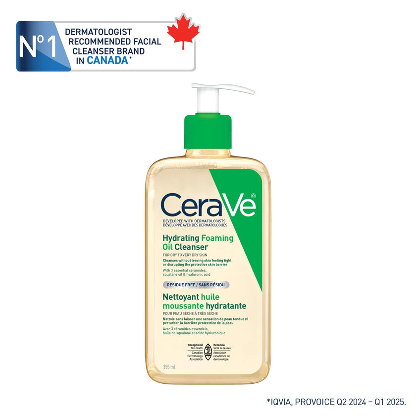 CeraVe Oil Cleanser for Face, Hydrating Foaming Face Cleanser with Squalene Oil, Hyaluronic Acid and Ceramides, for Dry to Very Dry Skin, Non-Greasy, Non-Comedogenic, Fragrance-Free, 562 mL 🍁 All In One Marketplace Canada