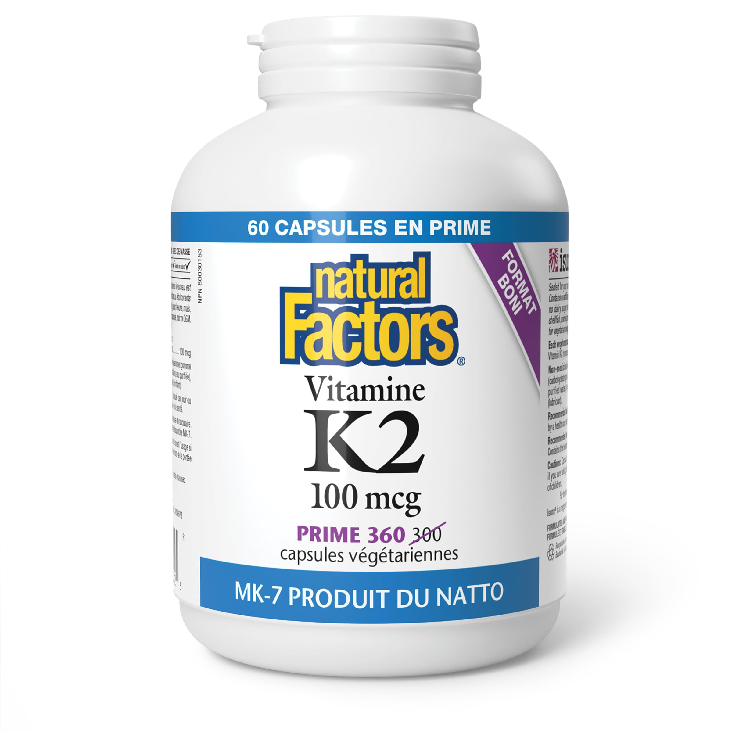 Natural Factors K2 Vitamin Supplement 100 mcg, VALUE SIZE, 360 Vegetarian Capsules, MK-7 from Natto Bean, Helps Support Bones, Vegan, Non-GMO, Proudly Canadian 🍁 All In One Marketplace Canada