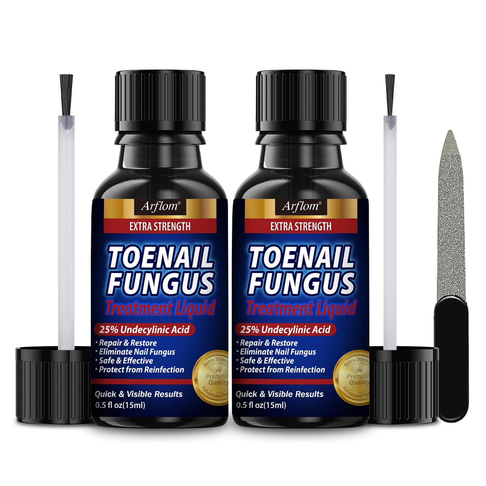 Arflom Toenail Fungus Treatment : 25% Undecylenic Fungal Nail Treatment Extra Strength - Toe and Fingernail with Tea Tree Oil (2pcs, 15ml each) 🍁 All In One Marketplace Canada