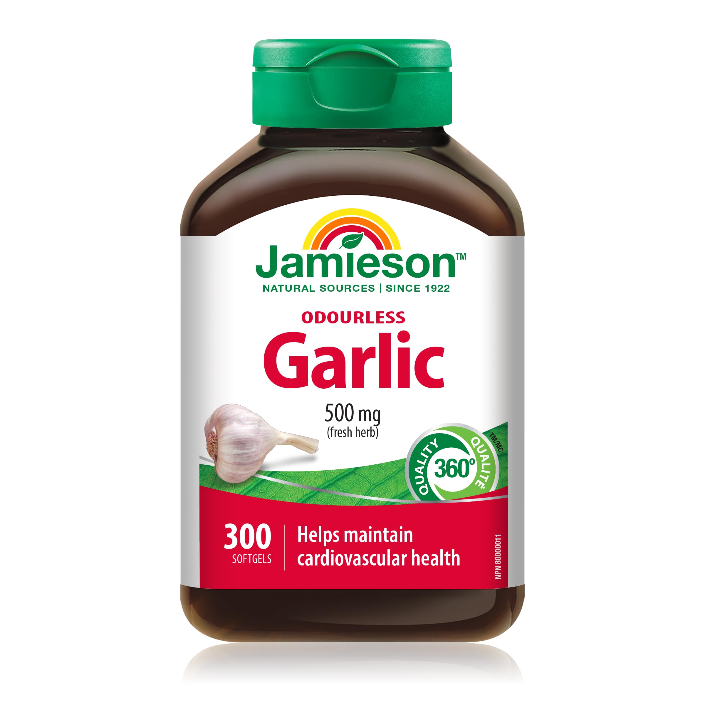 Jamieson Odourless Garlic 500 mg, Supports Heart Health, and Provides Immune Support. Non-GMO, Gluten-Free, 300 Softgels, Proudly Canadian 🍁 All In One Marketplace Canada