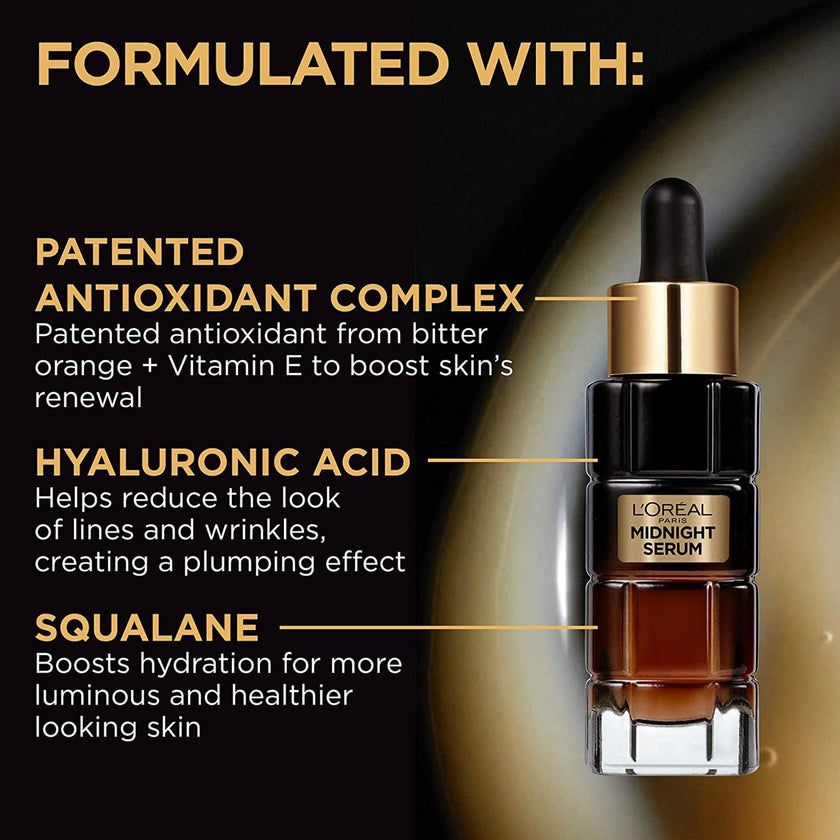 L'Oreal Paris Midnight Serum, Anti Aging Night Serum for Face with Vitamin E, Hyaluronic Acid and Antioxidants, Age Perfect Cell Renewal, Skincare, 30 ml 🍁 All In One Marketplace Canada