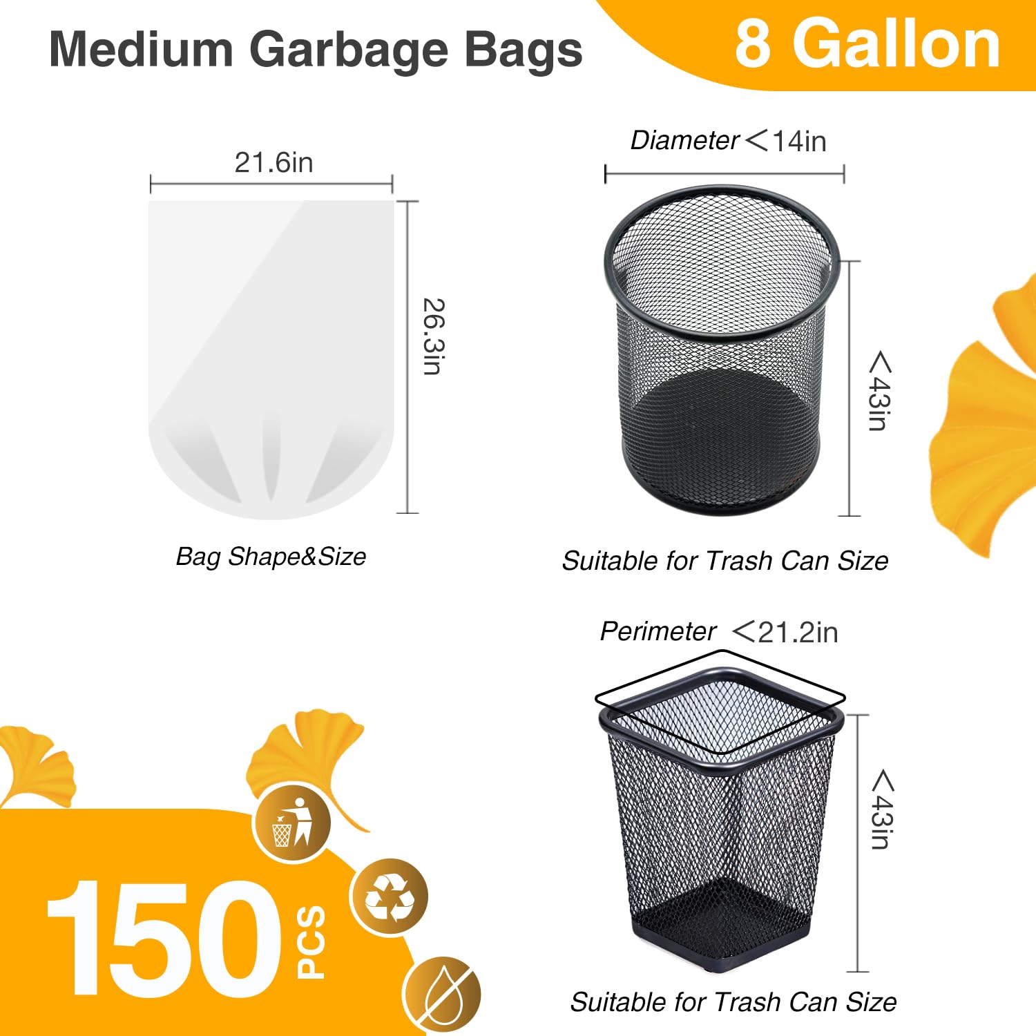 150 Count Garbage Bags 30 Litres/8 Gallon Kitchen Trash Bags Medium Unscented White Garbage Can Liners 🍁 All In One Marketplace Canada
