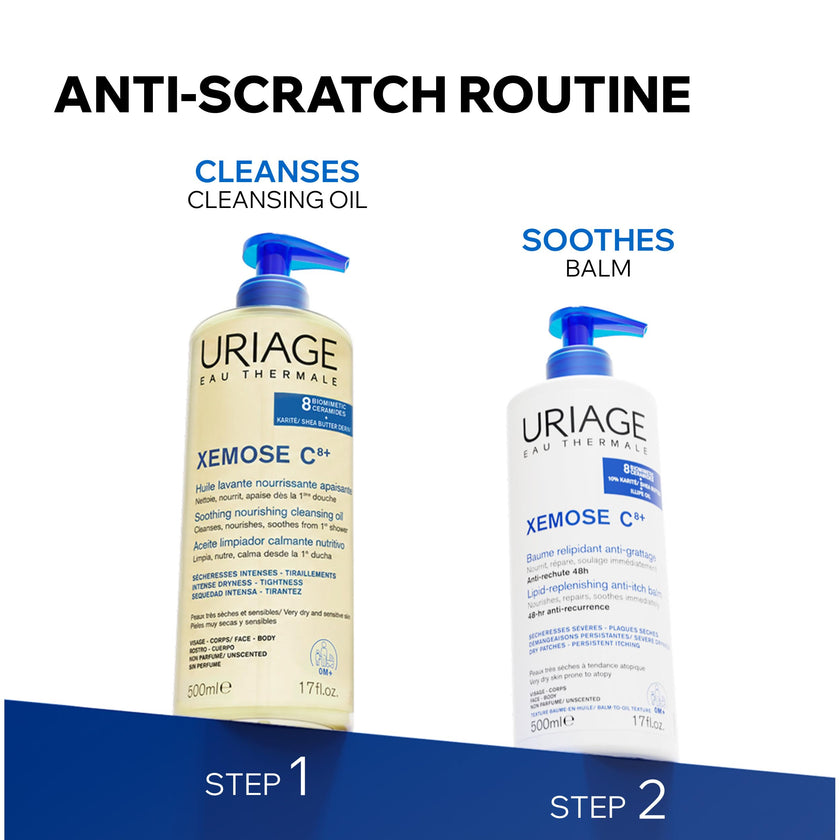 Uriage Xémose Cleansing Soothing Oil - Face & Body Cleanser & Shower Gel - Long-Lasting Comfort For Dry, Sensitive Skin Prone to Atopic Eczema - Soap-free, Fragrance-free For Your Whole Family - 500ml 🍁 All In One Marketplace Canada
