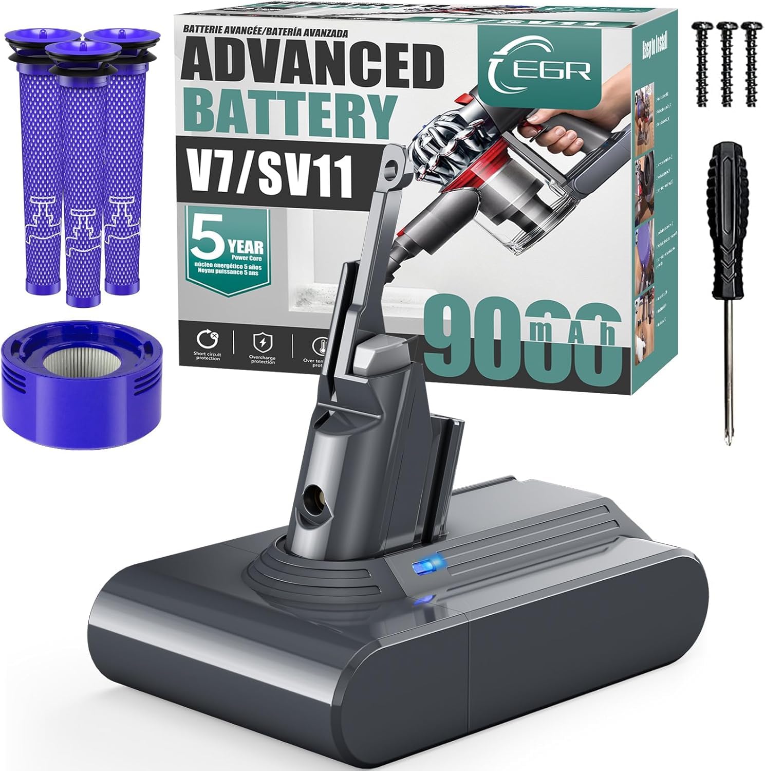 EGR Advanced 9000mAh V7 Animal Battery Replacement Compatible with Dyson SV11 V7 Motorhead/Animal/Trigger/HEPA/Car+Boat/Absolute Handheld Vacuum Cleaners (Not Fit V6, V8, V10) 🍁 All In One Marketplace Canada