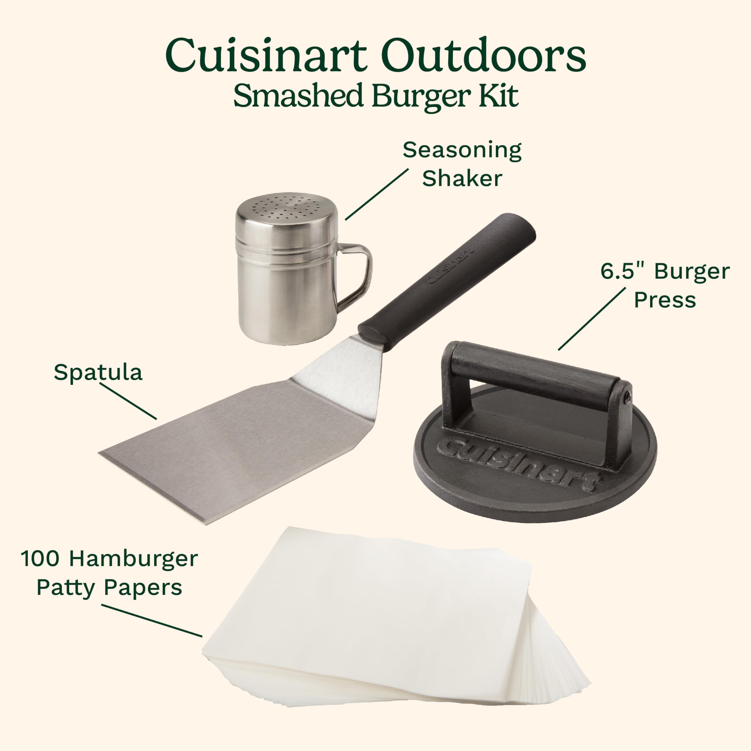 Cuisinart Smash Burger Kit with Cast Iron Burger Press, Spatula, Seasoning Shaker and Patty Papers (CSBK-400C) 🍁 All In One Marketplace Canada