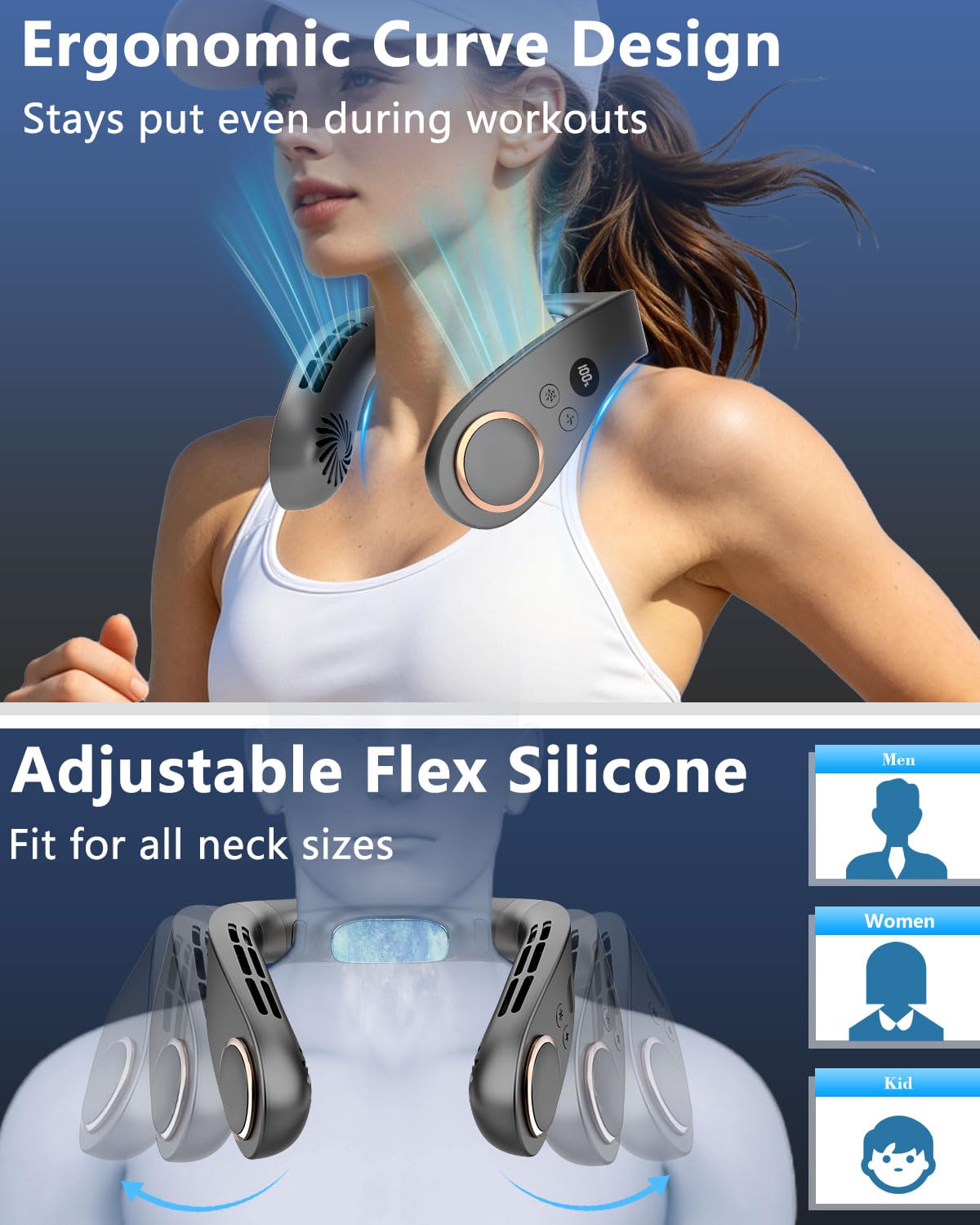 Neck Fan with Cooling Plate-5500mAh Rechargeable, Ultra Quiet Operation, 5 Speeds & 3 Cooling Modes, USB-C Fast Charging, LED Display Battery & Speed, Bladeless Wearable Neck Cooler for Travel Black 🍁 All In One Marketplace Canada