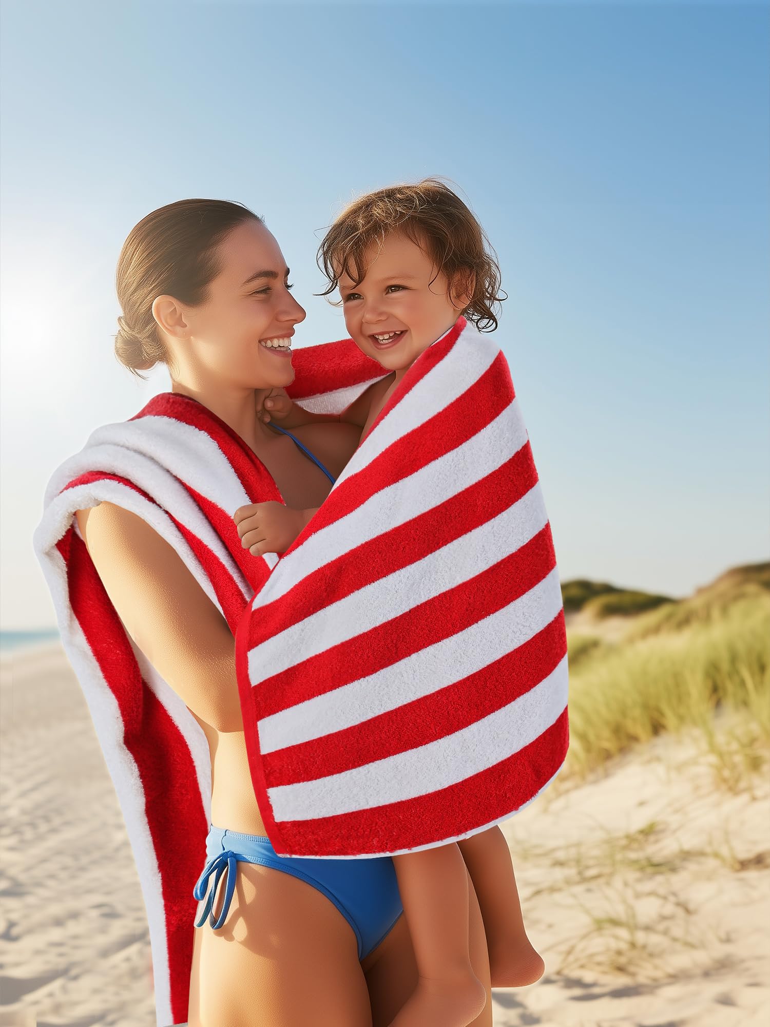 Utopia Towels 4 Pack Cabana Stripe Beach Towels (30x60 inches) - 100% Ring Spun Cotton Large Pool Towels, Soft and Quick Dry Swim Towels (Blue,Grey,Red,Green) 🍁 All In One Marketplace Canada