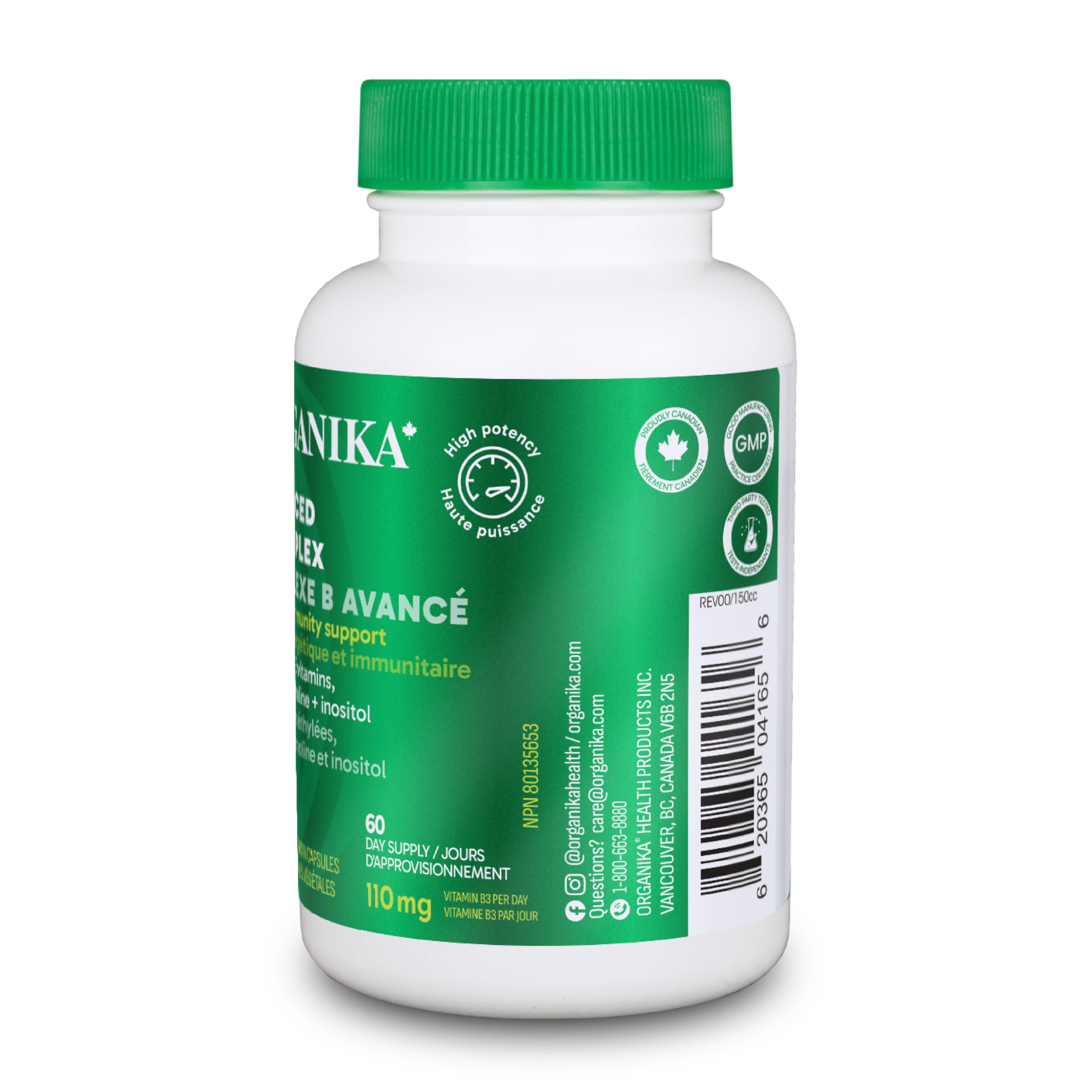 Organika Canadian-Made Advanced B-Complex 110mg- Energy and Immunity Support, Methylated B-Vitamins for Enhanced Absorption- 60vcaps 🍁 All In One Marketplace Canada