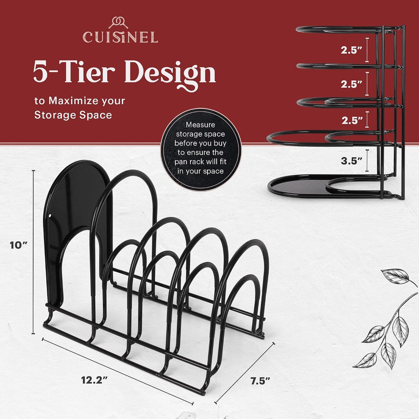 Heavy Duty Pan Organizer, 5 Tier Rack - Holds up to 50 LB - For Cast Iron Skillets, Griddles, Pots - Durable Steel Construction - Space Saving Kitchen Storage - No Assembly Required - Black 12.2-Inch 🍁 All In One Marketplace Canada