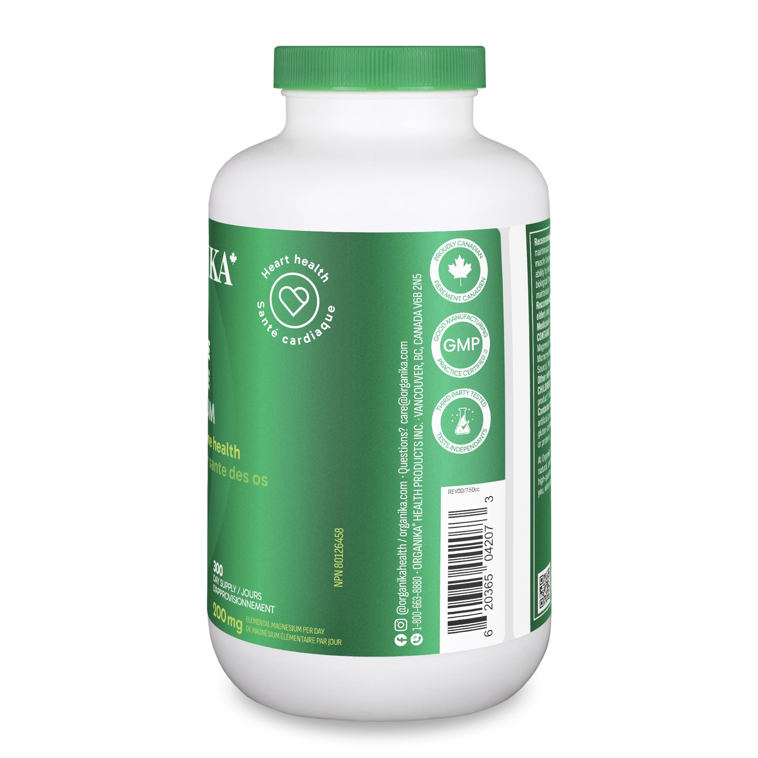 Organika Canadian-Made Magnesium Bisglycinate - 200mg, High Absorption, Muscle Recovery, Heart Support, 300vcaps 🍁 All In One Marketplace Canada