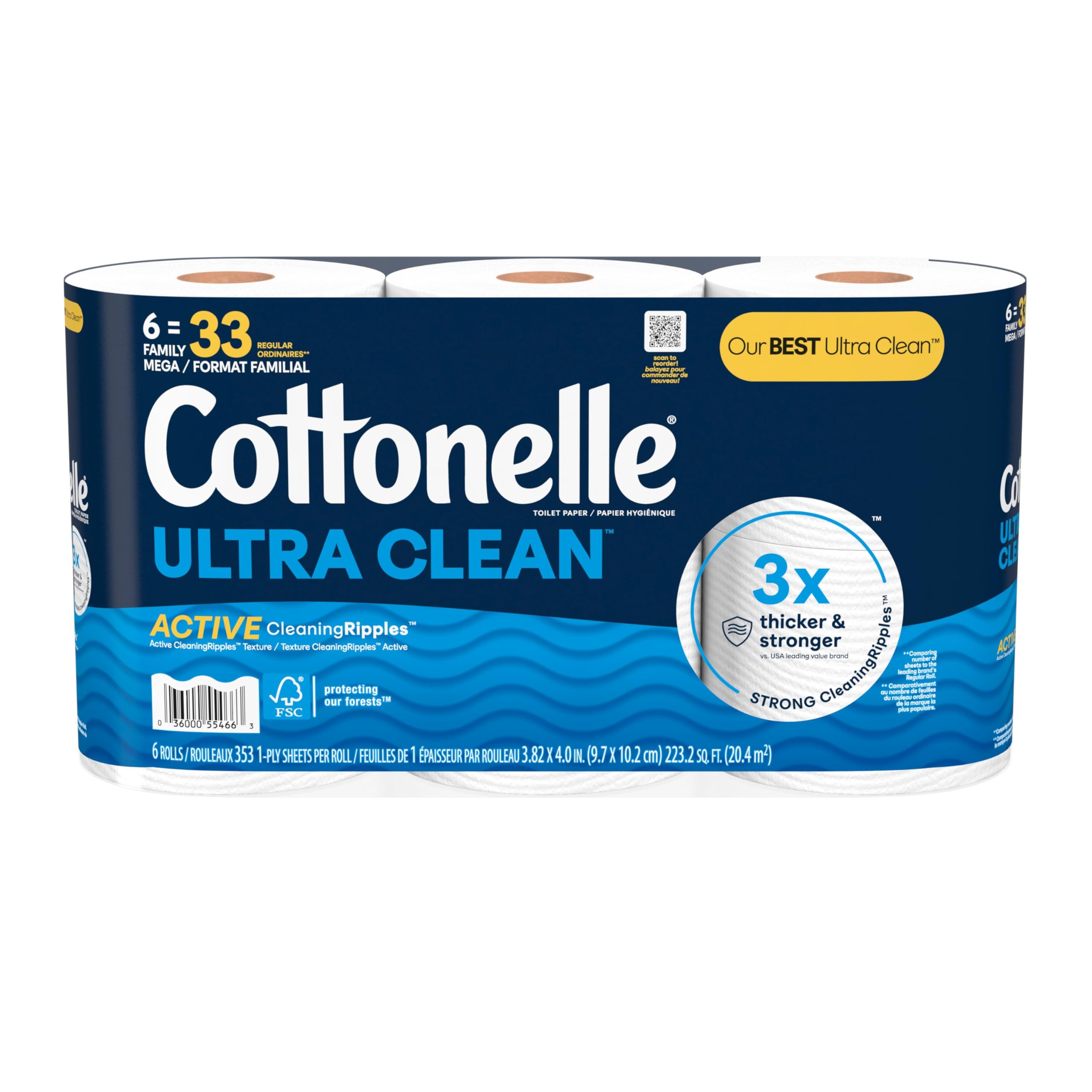 Cottonelle Toilet Paper, 24 Family Mega Rolls = 132 Regular Rolls (4 Packs of 6), Ultra Clean, Strong Bathroom Tissue, 353 Sheets per Roll, Packaging May Vary 🍁 All In One Marketplace Canada