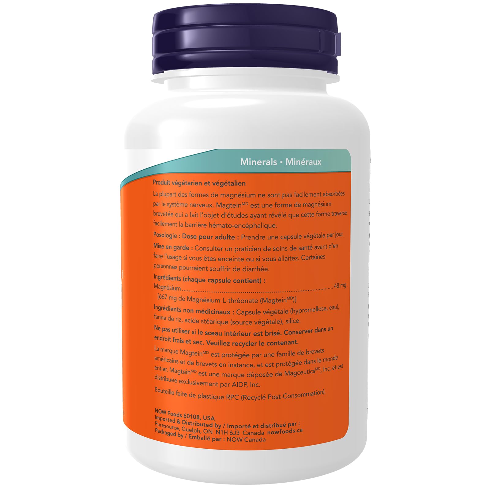 NOW Supplements, Magtein with patented form of Magnesium L-Threonate, Cognitive Support, 90 Veg Capsules 🍁 All In One Marketplace Canada