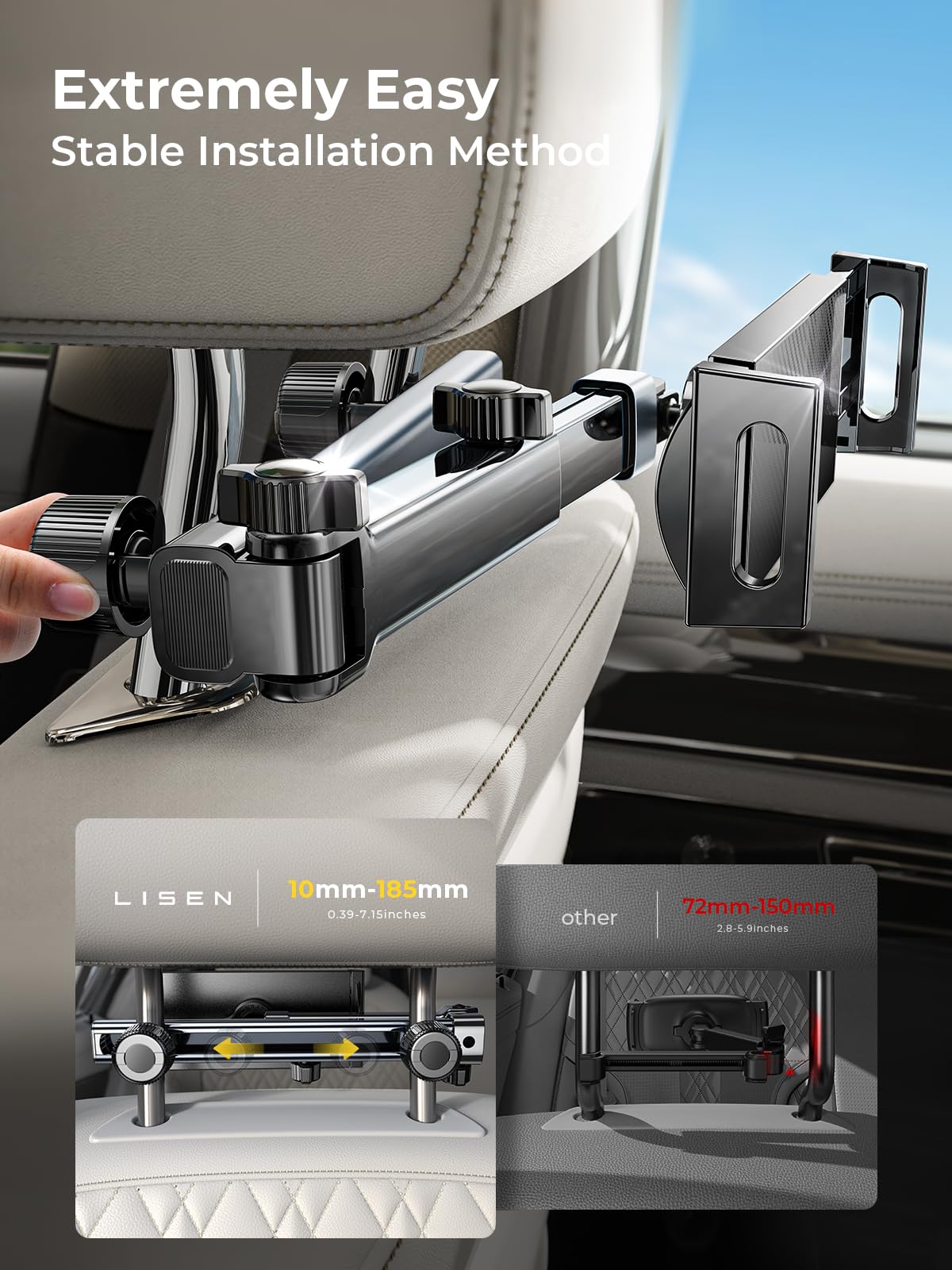 LISEN for iPad Tablet Holder for Car [3 in 1] Car Accessories iPad Holder Mount Back Seat for Car Headrest Video Kids Long Road Trip Car Essentials for 4.7-11