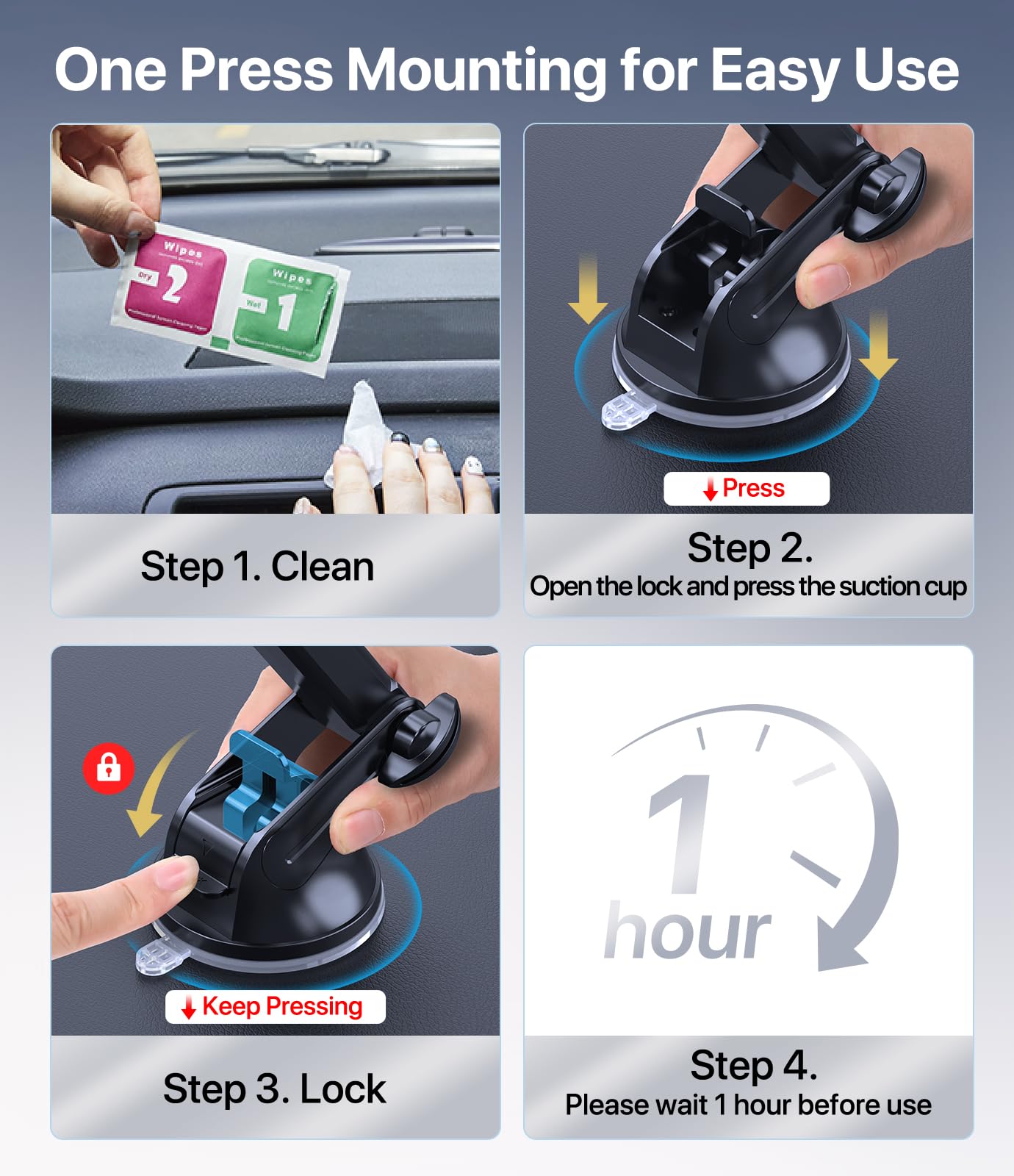 Miracase [2026 Upgraded Strong Military Grade Suction Cup] Car Phone Holder for Cars Dashboard Windscreen Air Vent Desk, 4 in 1 Mobile Phone Mount Automobile Cradle Stand for All Smartphones 🍁 All In One Marketplace Canada