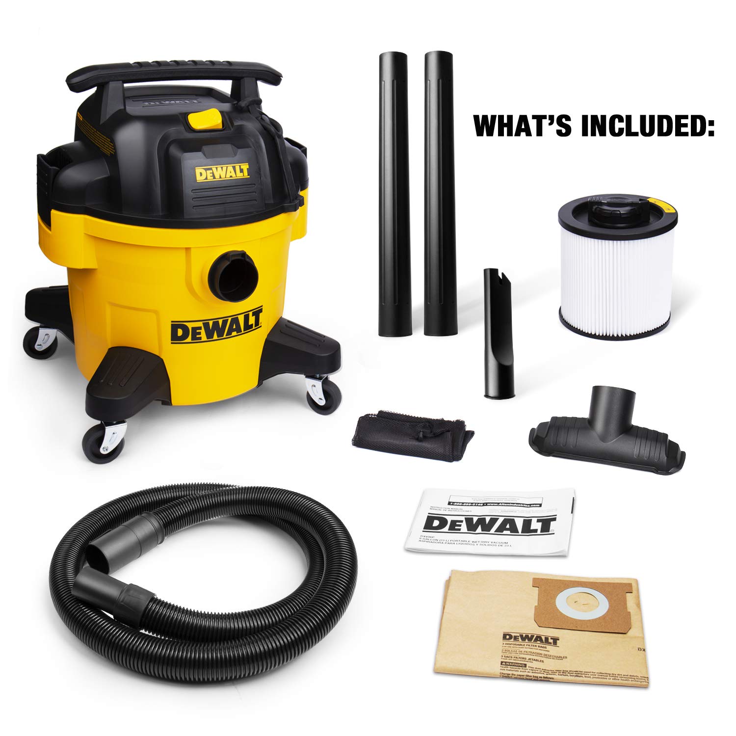 DEWALT DXV06P 4 Peak HP Shop Vacuums, 6 Gallon Poly Wet/Dry Vac, Heavy-Duty Shop Vacuum with Blower Function Yellow+Black 🍁 All In One Marketplace Canada
