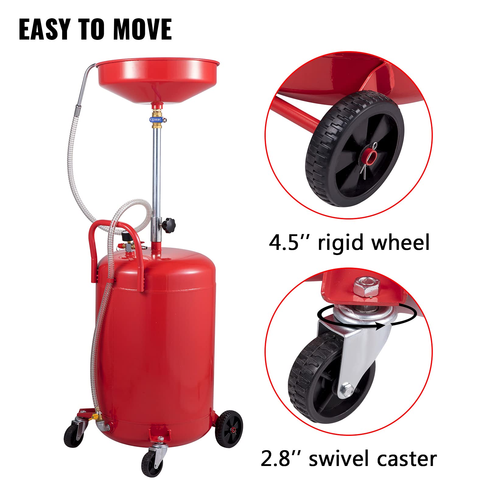 VEVOR Waste Oil Drain Tank 20 Gallon Portable Oil Drain Air Operated Drainer Oil Change, Oil Drain Container, Fluid Fuel Transfer Drainage Adjustable Funnel Height, with Wheel For Easy Oil Removal 🍁 All In One Marketplace Canada