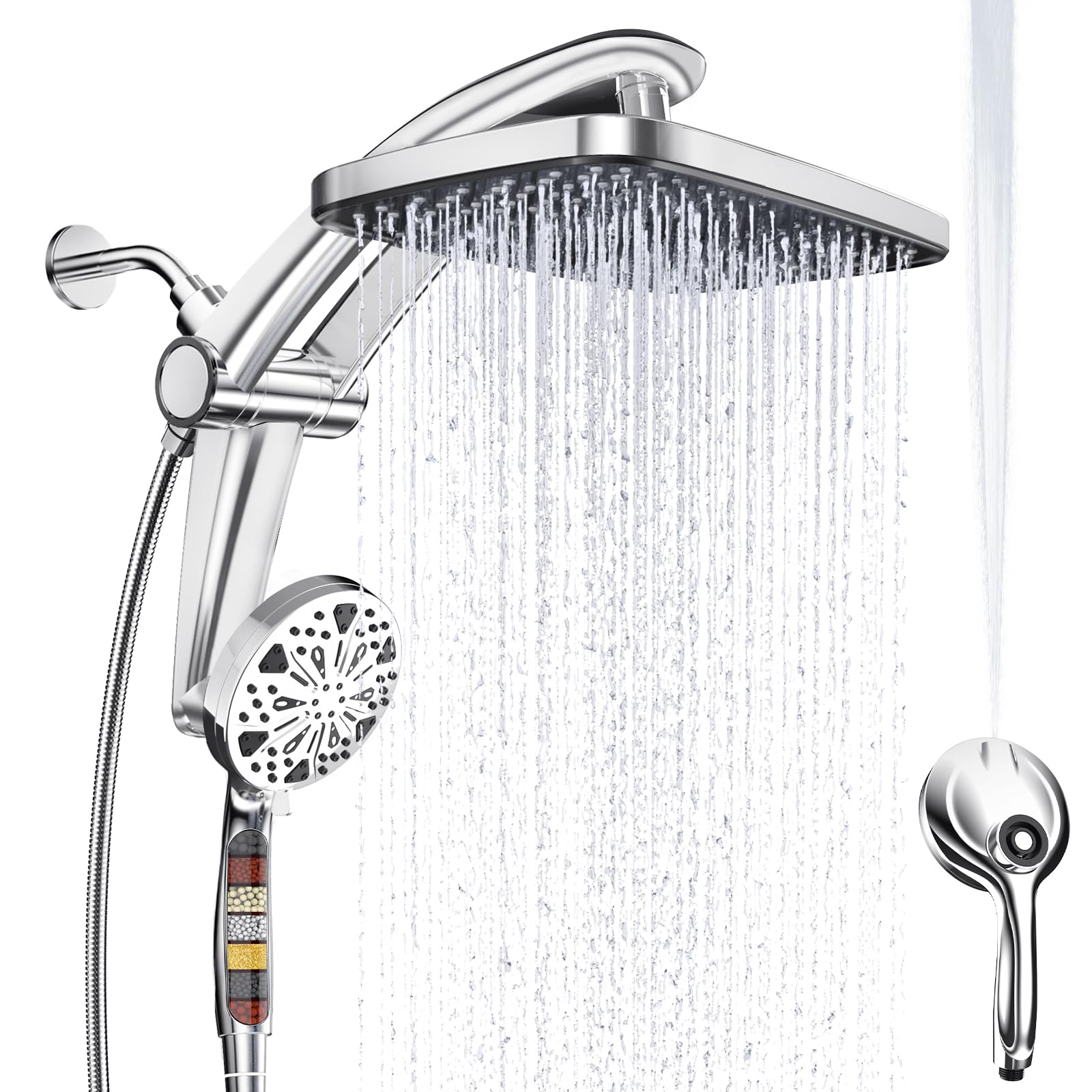 Rain Shower Head with Handheld High Pressure Rainfall Shower Heads with Handheld Spray Combo Adjustable one-piece Stand daul Shower Head Built-in Magnetic Docking and Power Jets（Sliver） 🍁 All In One Marketplace Canada