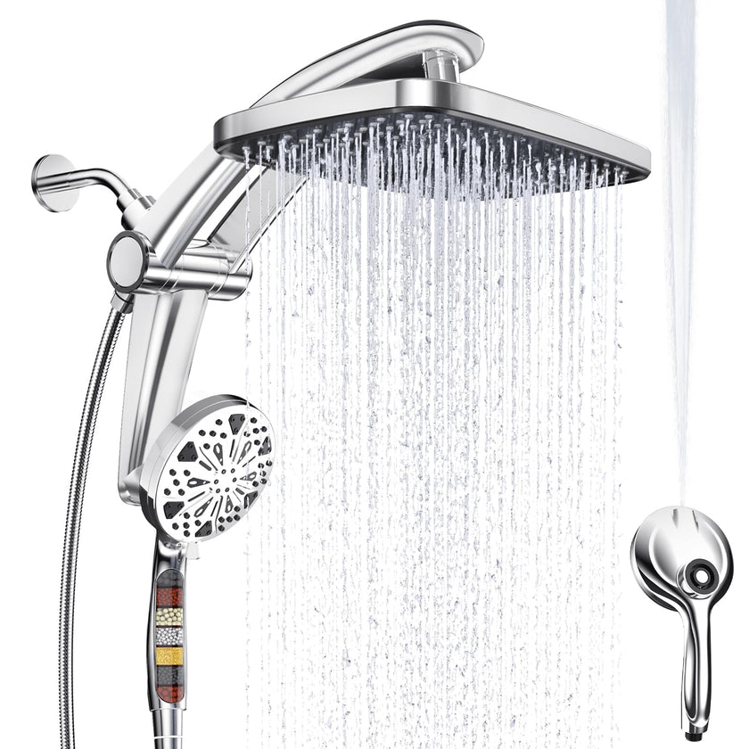 Rain Shower Head with Handheld High Pressure Rainfall Shower Heads with Handheld Spray Combo Adjustable one-piece Stand daul Shower Head Built-in Magnetic Docking and Power Jets（Sliver） 🍁 All In One Marketplace Canada