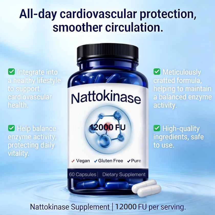 Nattokinase Supplement, 400 mg - 12000 FU, Helps Support Cardiovascular Health 60 Count 🍁 All In One Marketplace Canada