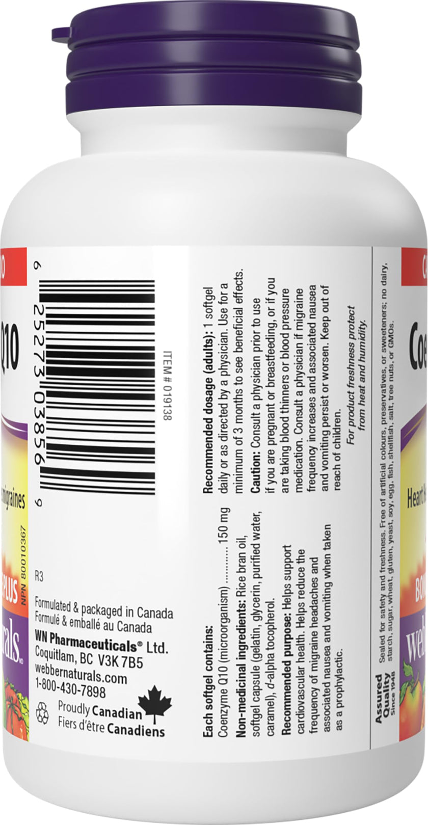 Webber Naturals Coenzyme Q10 (CoQ10) Supplement, 150 mg, 60 Softgels 🍁 All In One Marketplace Canada