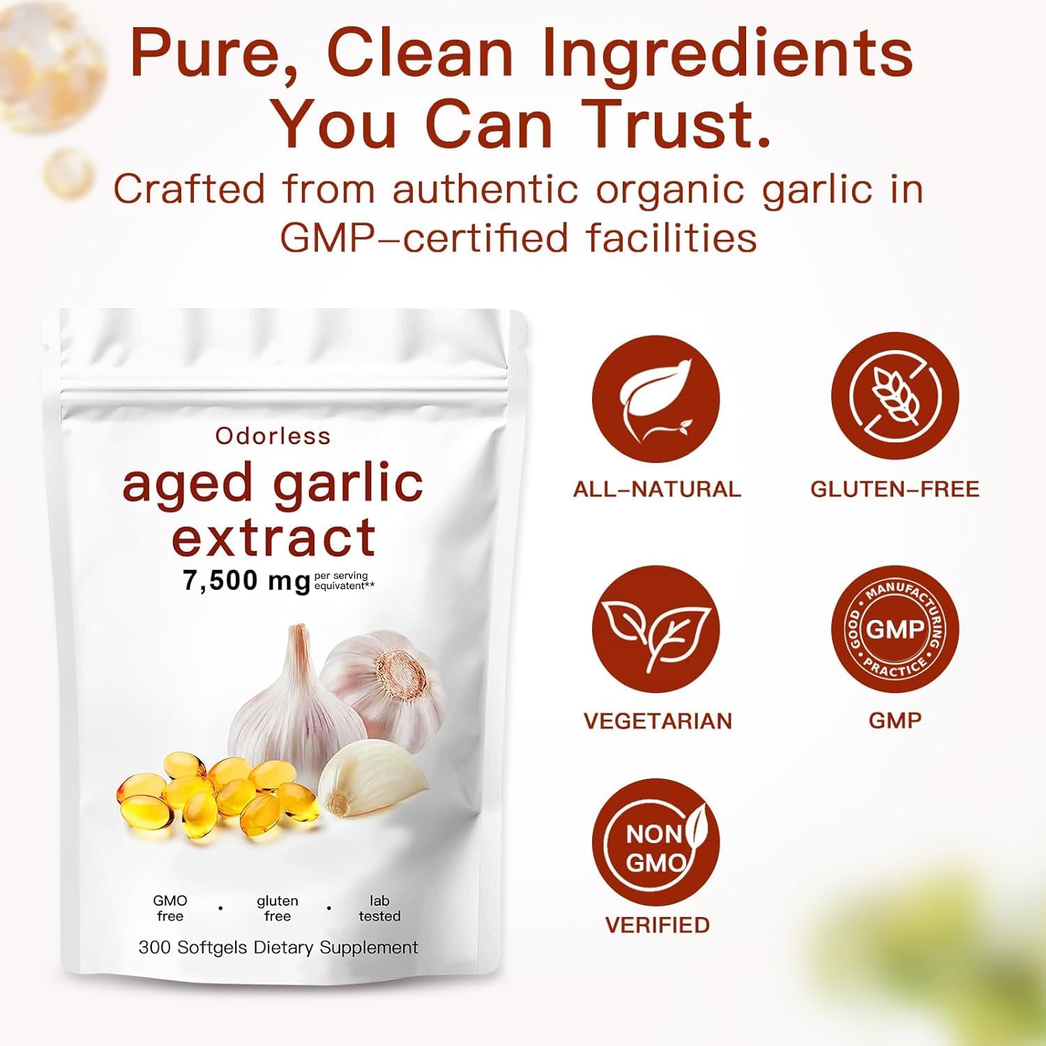 Aged Garlic Extract Capsules 7500mg Odorless – 300 Count Aged Garlic Supplement for Immune Support，Organic, Non-GMO, Vegetarian Softgels(1 PCS) 🍁 All In One Marketplace Canada