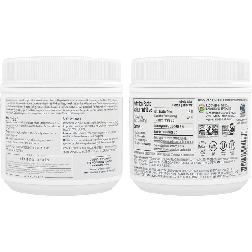 Viva Naturals Organic Virgin Coconut Oil, 32 fl oz (946 mL) – Coconut Oil for Hair, Skin, Cooking & Baking – Cold-Pressed, Unrefined & Non-GMO – Keto & Paleo Certified – BPA-Free Jar 🍁 All In One Marketplace Canada