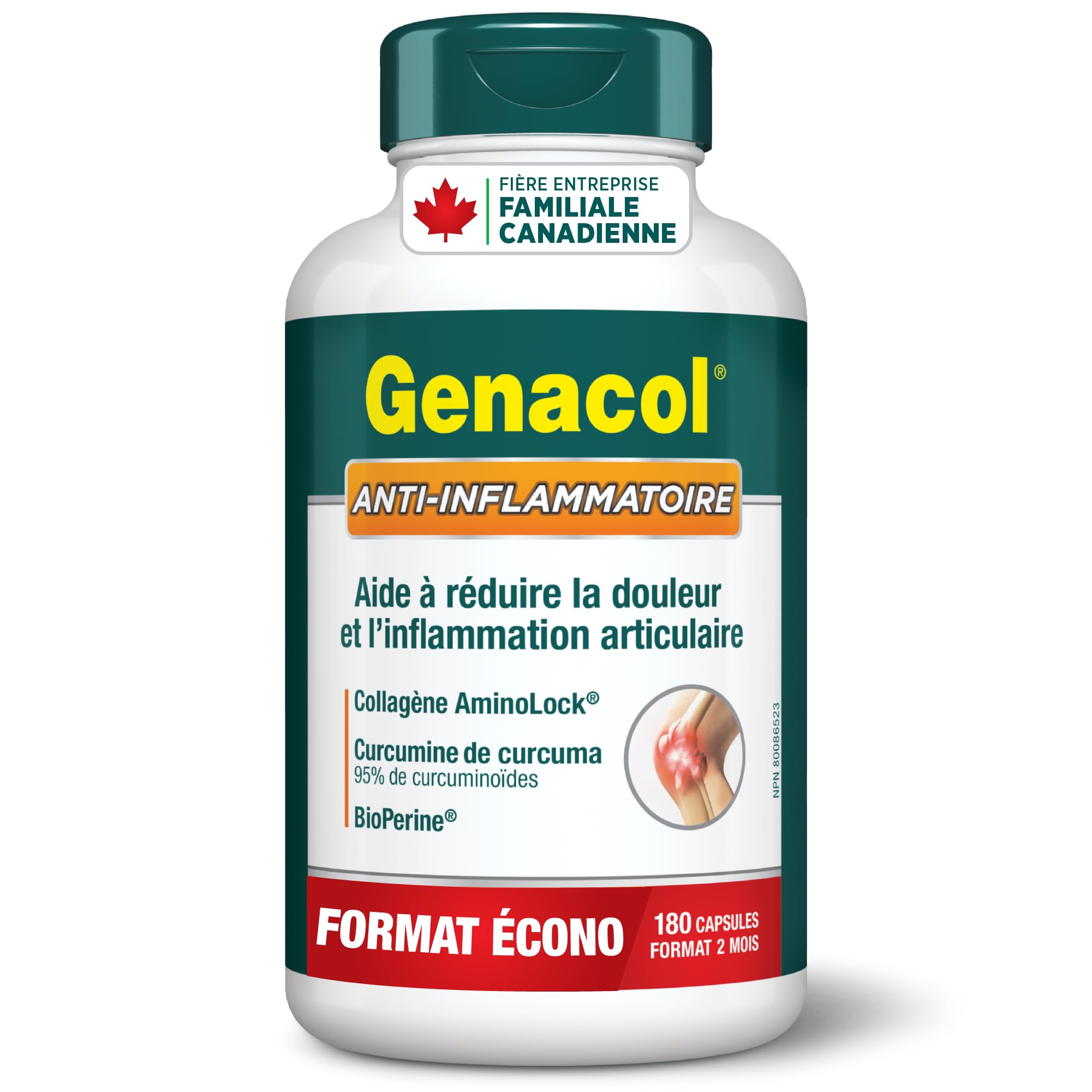 Genacol Anti-Inflammatory (60-Day Supply) – Turmeric Curcumin Supplement with Black Pepper (BioPerine) and Collagen Peptides, Relieves Inflammation, Osteoarthritis Pain Relief, 180 Capsules 🍁 All In One Marketplace Canada