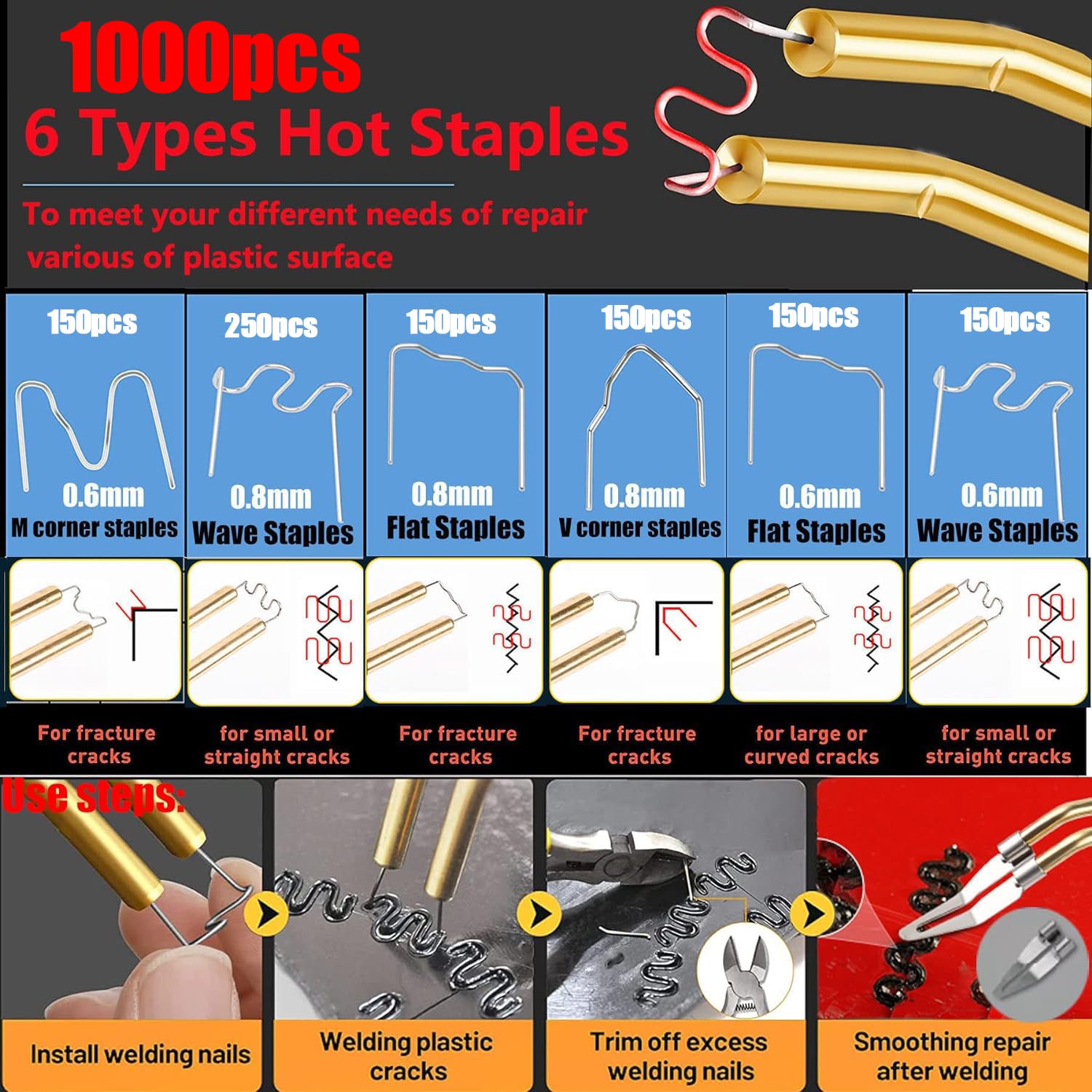 Upgraded 220W Plastic Welder, 2 in 1 Plastic Welding Repair Welder Kit 1000PCS Hot Stapler Soldering Gun with 100PCS Plastics Welding Rods Car Bumper Repair Kit for Most Plastics Repair 🍁 All In One Marketplace Canada