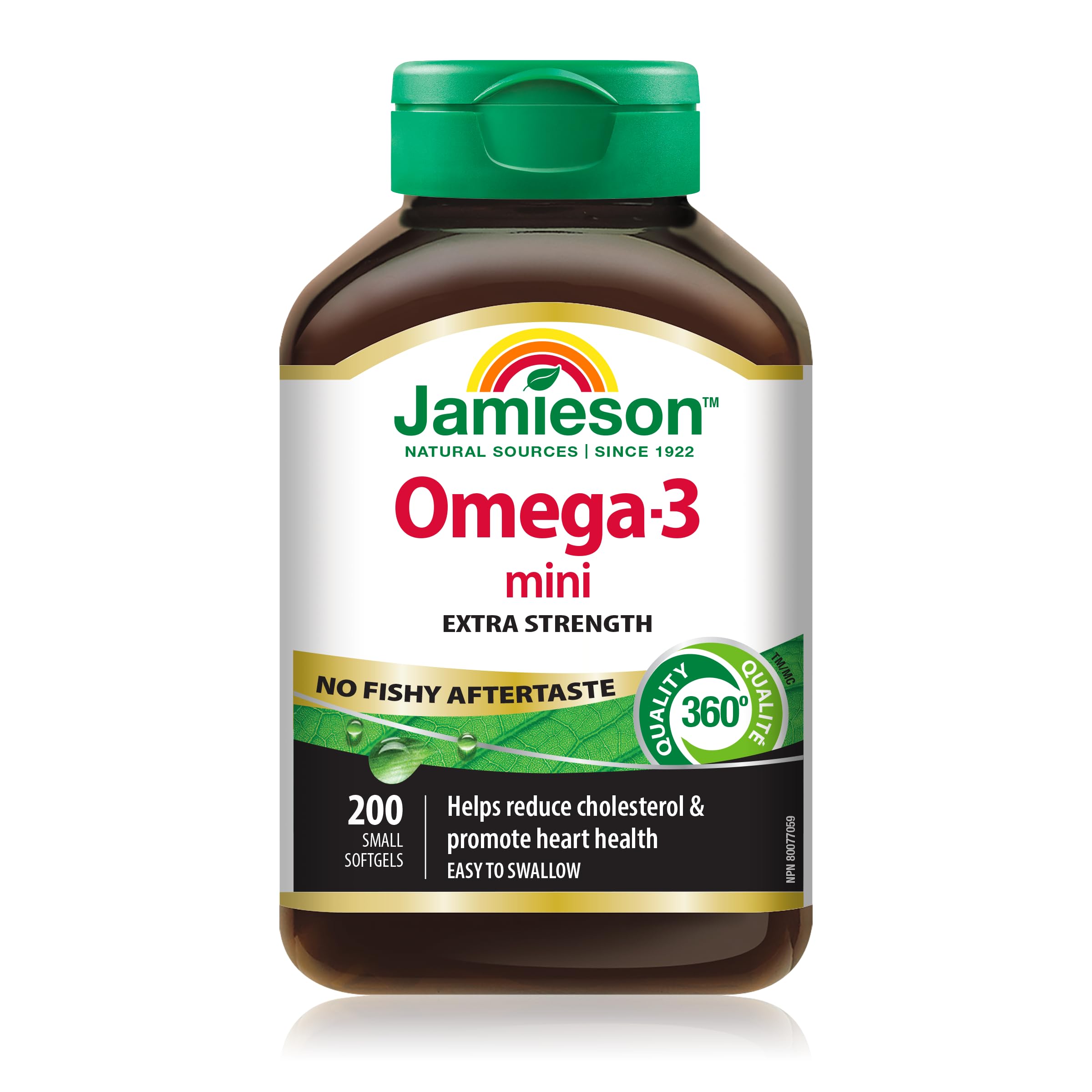 Jamieson Omega-3 Mini Softgels, No Fishy Aftertaste, Improves Heart Health, and Supports Brain Health. With 210 mg EPA and 140 mg DHA, No Burpback, Easy to Swallow, Gluten-Free, Non-GMO, 200 Count 🍁 All In One Marketplace Canada