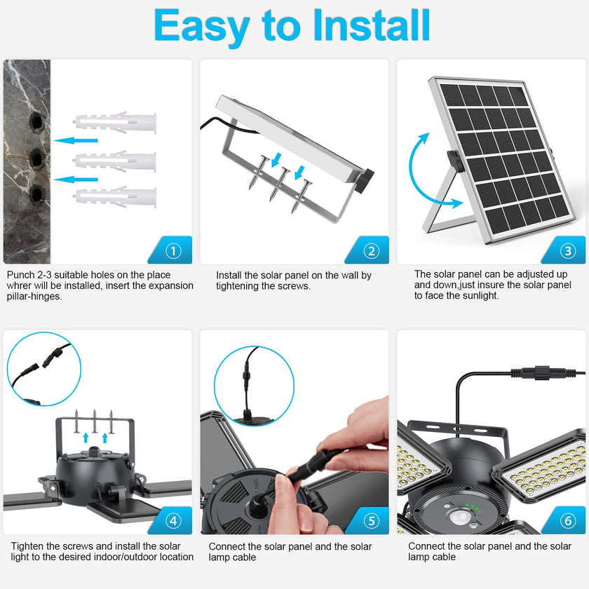Solar Pendant Light Outdoor Indoor Solar Powered Motion Sensor Shed Light,144LED 1200LM Daytime Work Light with 5 Lighting Modes Remote Control 4 Heads Light for Garage Gazebo Barn 🍁 All In One Marketplace Canada