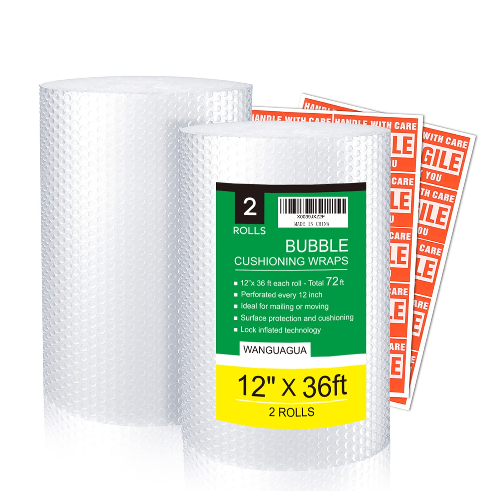 wanguagua 2 Pack 12 Inch x 72 ft Total Bubble Packing Wrap for Moving Boxes Shipping Cushioning Supplies Perforated Every 12” 🍁 All In One Marketplace Canada
