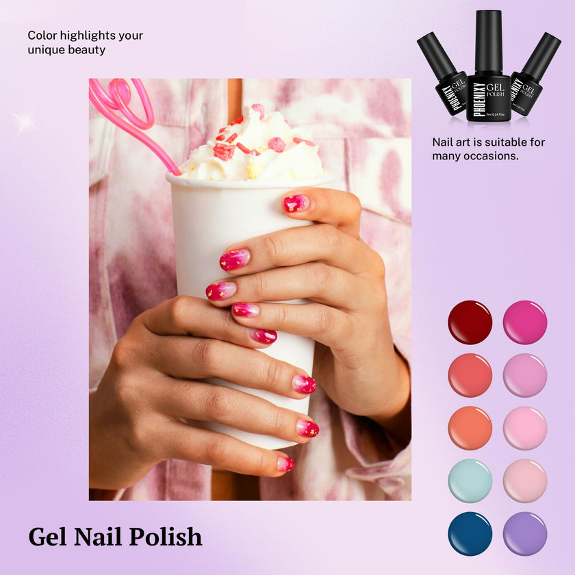 phoenixy 24 PCS Gel Nail Polish Kit, 21 Colors U V Gel Nail Polish Set with Base Glossy Matte Top Coat Spring Black Gray Red Nail Kit Gifts for Women 🍁 All In One Marketplace Canada