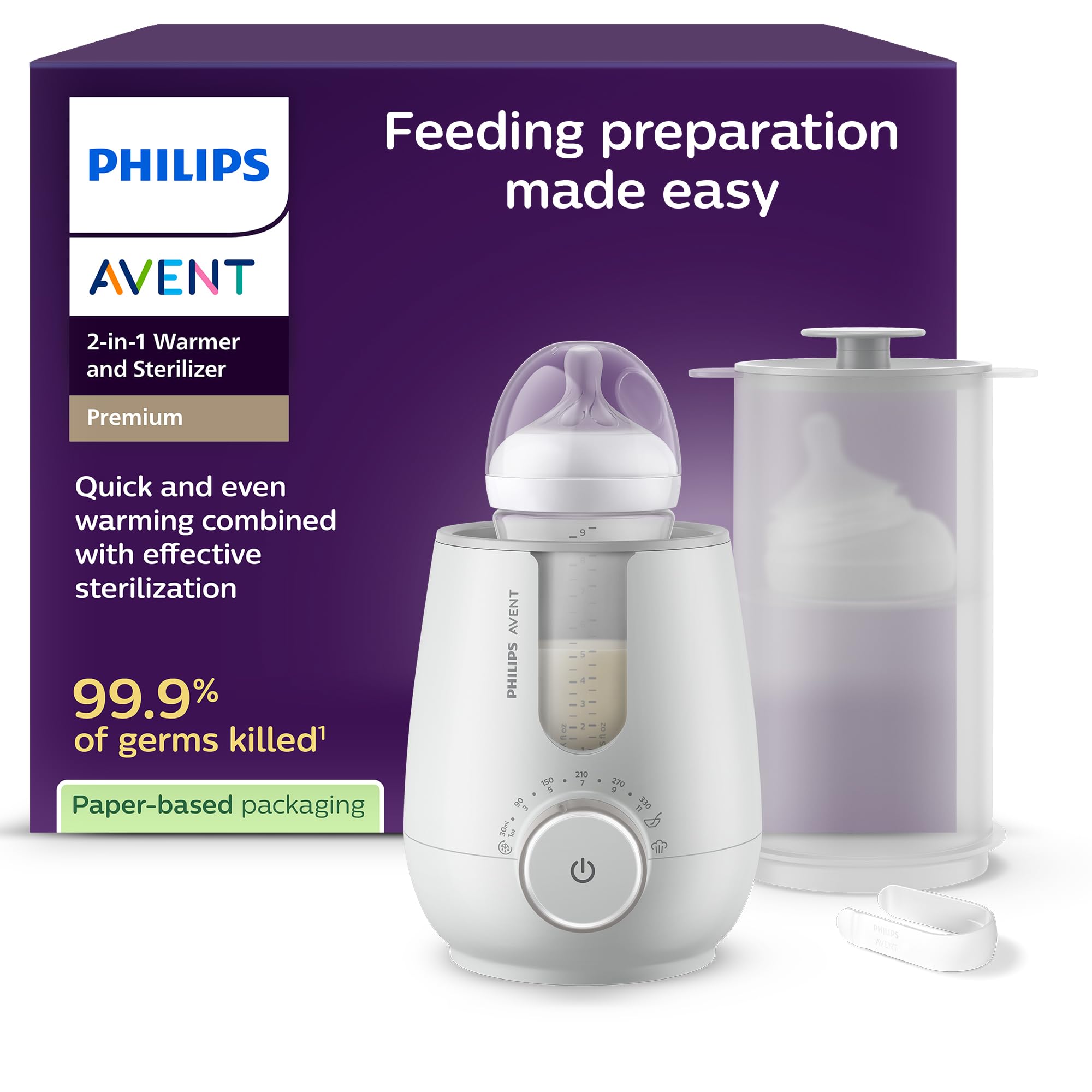 Philips Avent Premium 2-in-1 Warmer & Sterilizer - with Hospital-Standard Water Bath Technology, Smart Temperature Sensor, Hotspots Prevention, Chemical-Free Sterilization, with Tongs, Model SCF359/20 🍁 All In One Marketplace Canada