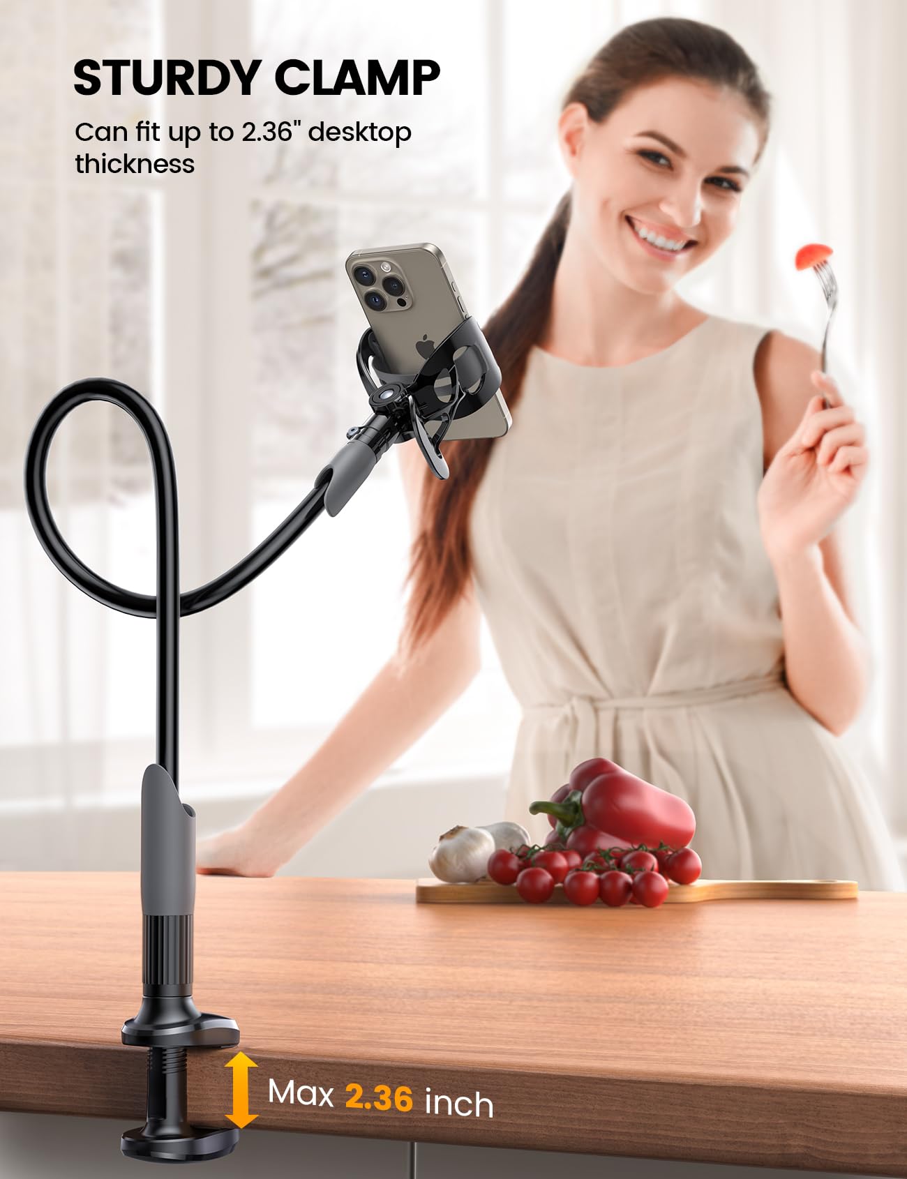Phone Holder Bed Gooseneck Mount - Lamicall Cell Phone Stand Clamp Clip for Desk, Flexible Lazy Long Arm Headboard Bedside for iPhone 13 14 15 16 17 Pro Max Mini Plus, S24 S25 Ultra, 4-7