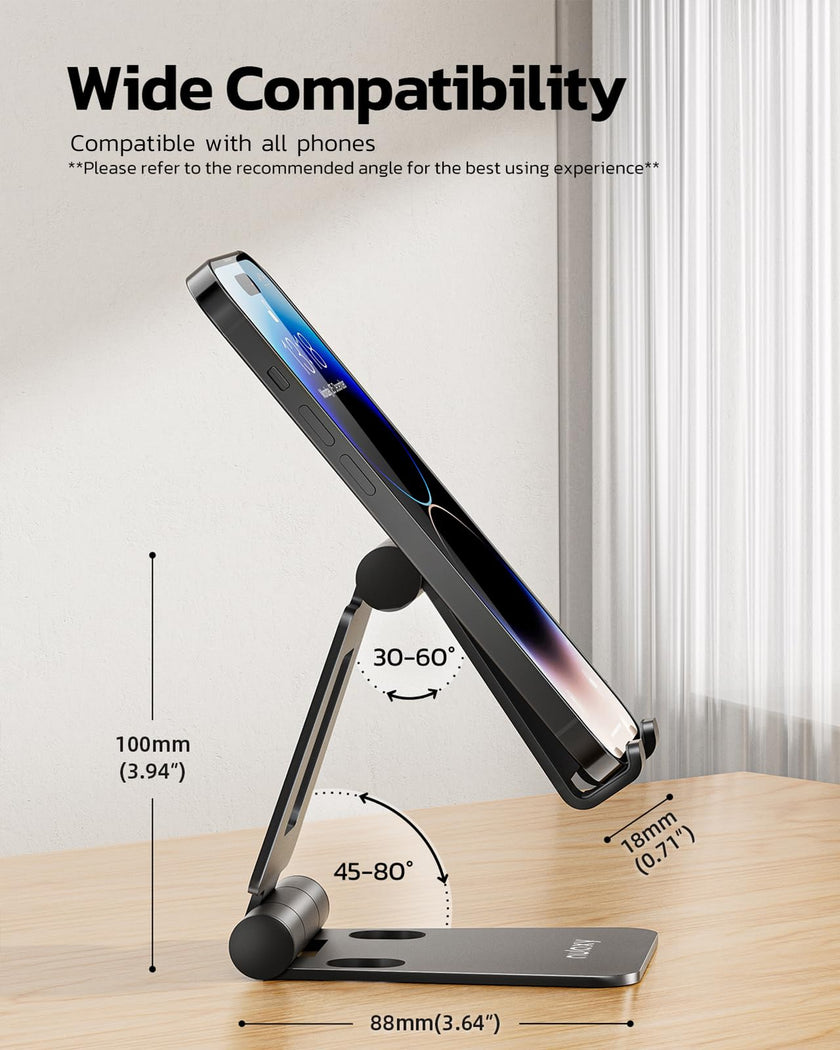 Nulaxy Dual Foldable Phone Stand for Desk, Fully Adjustable Desktop Cell Phone Holder Accessories for Office Kindle Compatible with 4-8