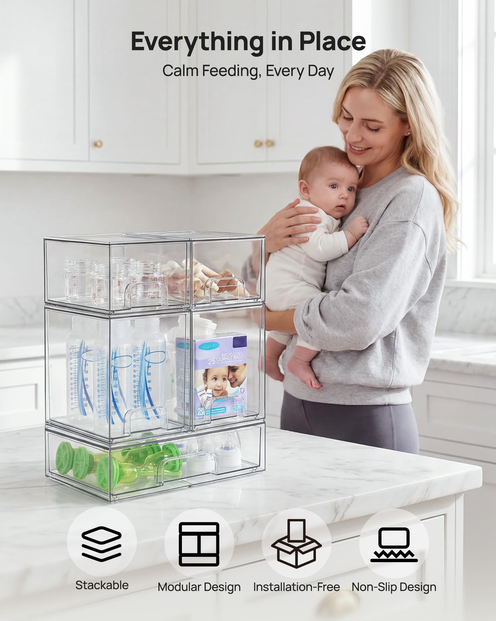 Vtopmart Stackable Storage Drawers Set of 5, 12