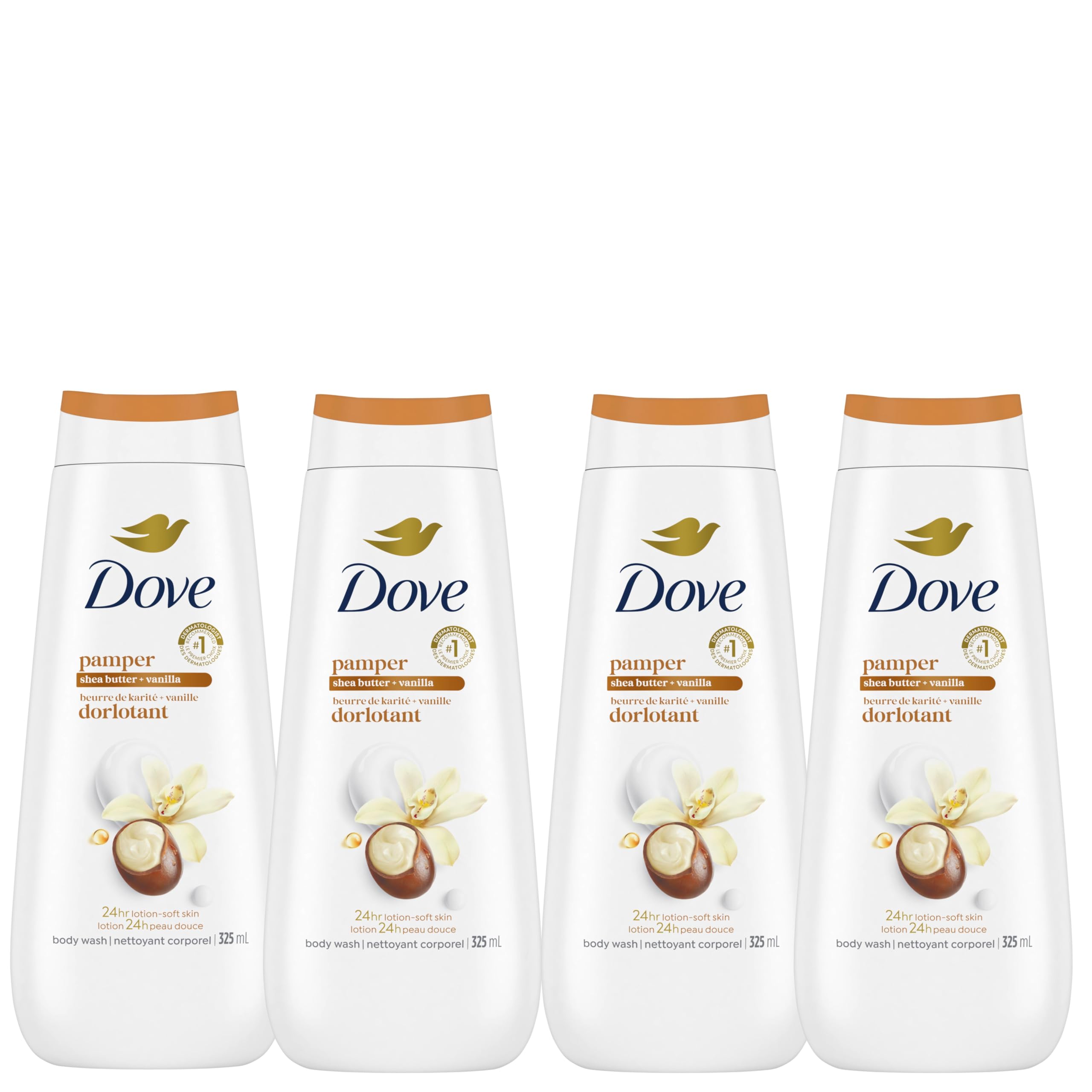 Dove Body Wash for Renewed, Healthy-Looking Skin, Pampering Shea Butter & Vanilla, Gentle Skin Cleanser with 24hr Renewing MicroMoisture, 325mL (Pack of 4) 🍁 All In One Marketplace Canada