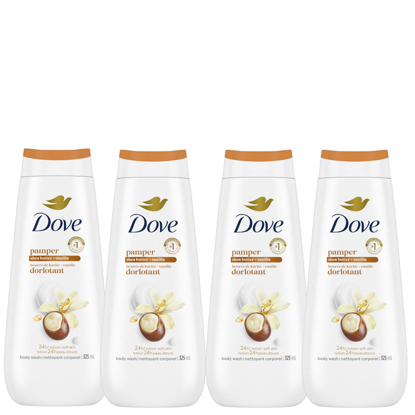 Dove Body Wash for Renewed, Healthy-Looking Skin, Pampering Shea Butter & Vanilla, Gentle Skin Cleanser with 24hr Renewing MicroMoisture, 325mL (Pack of 4) 🍁 All In One Marketplace Canada