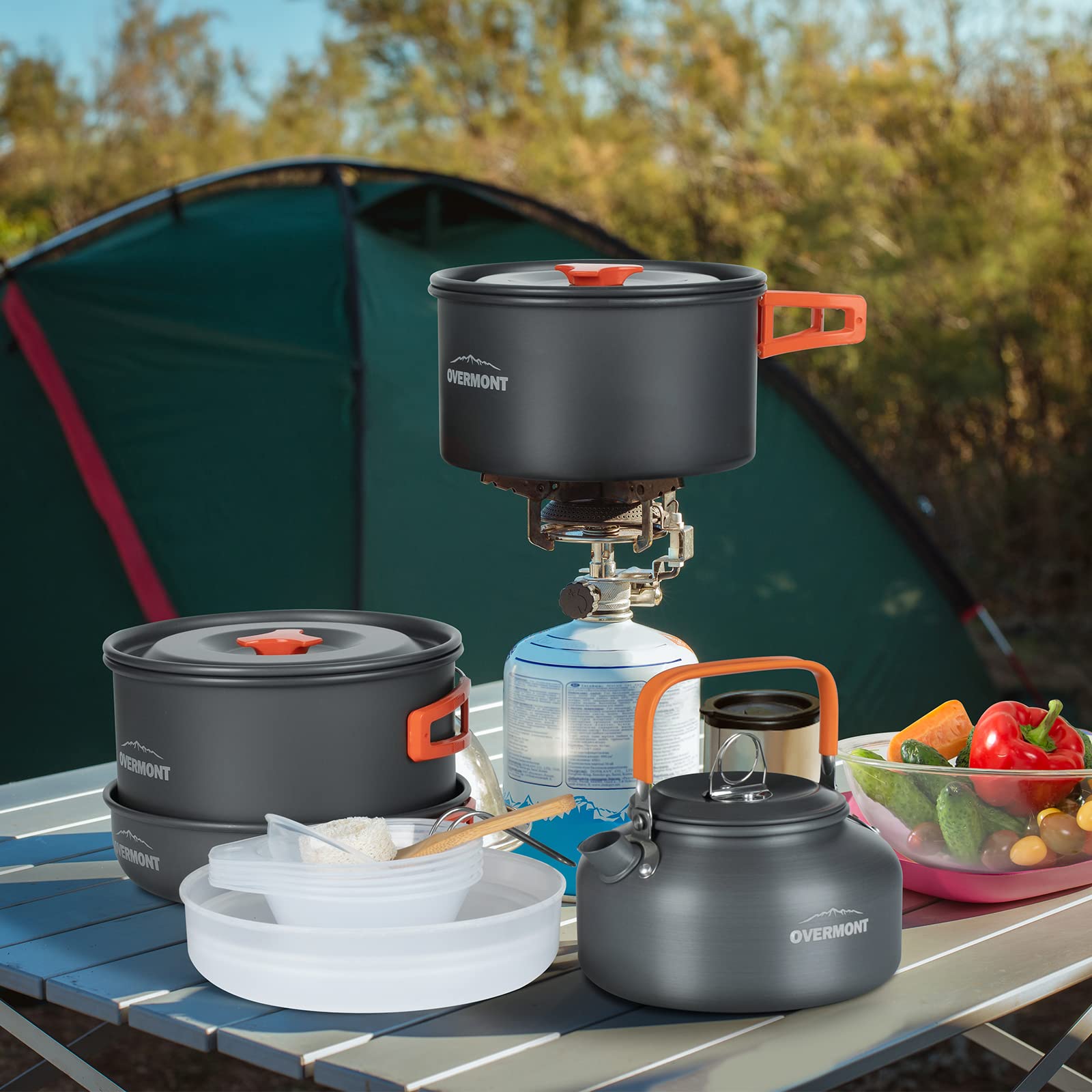 Overmont 16pc Camping Cookware Mess Kit, Portable Camping Cooking Set for Backpacking, Outdoor Hiking and Picnic Pot Pan Kettle Bowl Plate 🍁 All In One Marketplace Canada