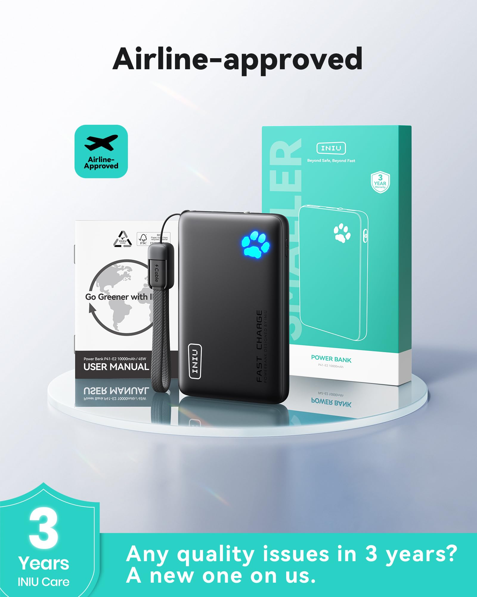 INIU Power Bank, 40% Smaller 10000mAh Portable Charger, 45W Ultra Fast Charging Powerbank with Detachable USB C Cable, Flight-Safe Travel External Battery Pack for iPhone 17 16 Samsung Google iPad etc 🍁 All In One Marketplace Canada