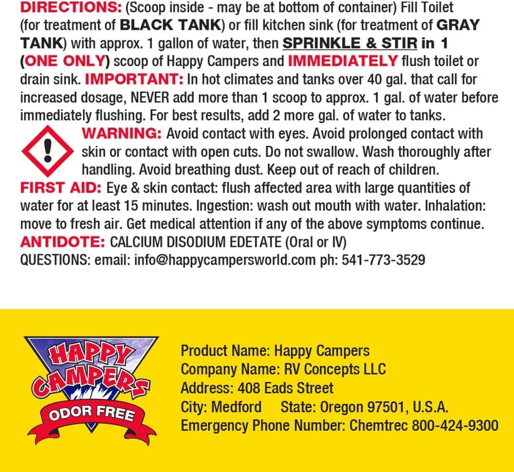 Happy Campers RV Toilet Treatment - Powerful Odor Control, Long-Lasting RV Tank Treatment - Prevents Clogs, Buildup, Sensor Failure - Keeps Holding Tank Clean & Healthy, Odor Free (18 Treatments) 🍁 All In One Marketplace Canada