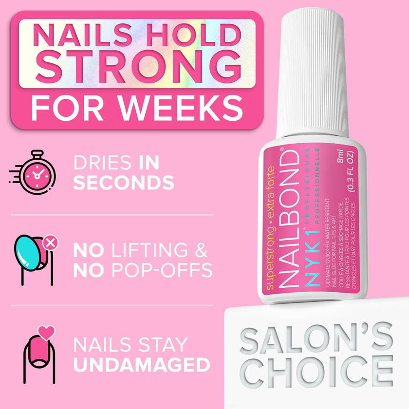 NYK1 Super Strong Nail Glue For Press On Nails, Nail Tips And Acrylic Nails (8ml) Nail Bond Brush On Nail Glue For Acrylics Glue On Nails And Fake Nails With Glue Brush for Stick On Nails Tips 🍁 All In One Marketplace Canada