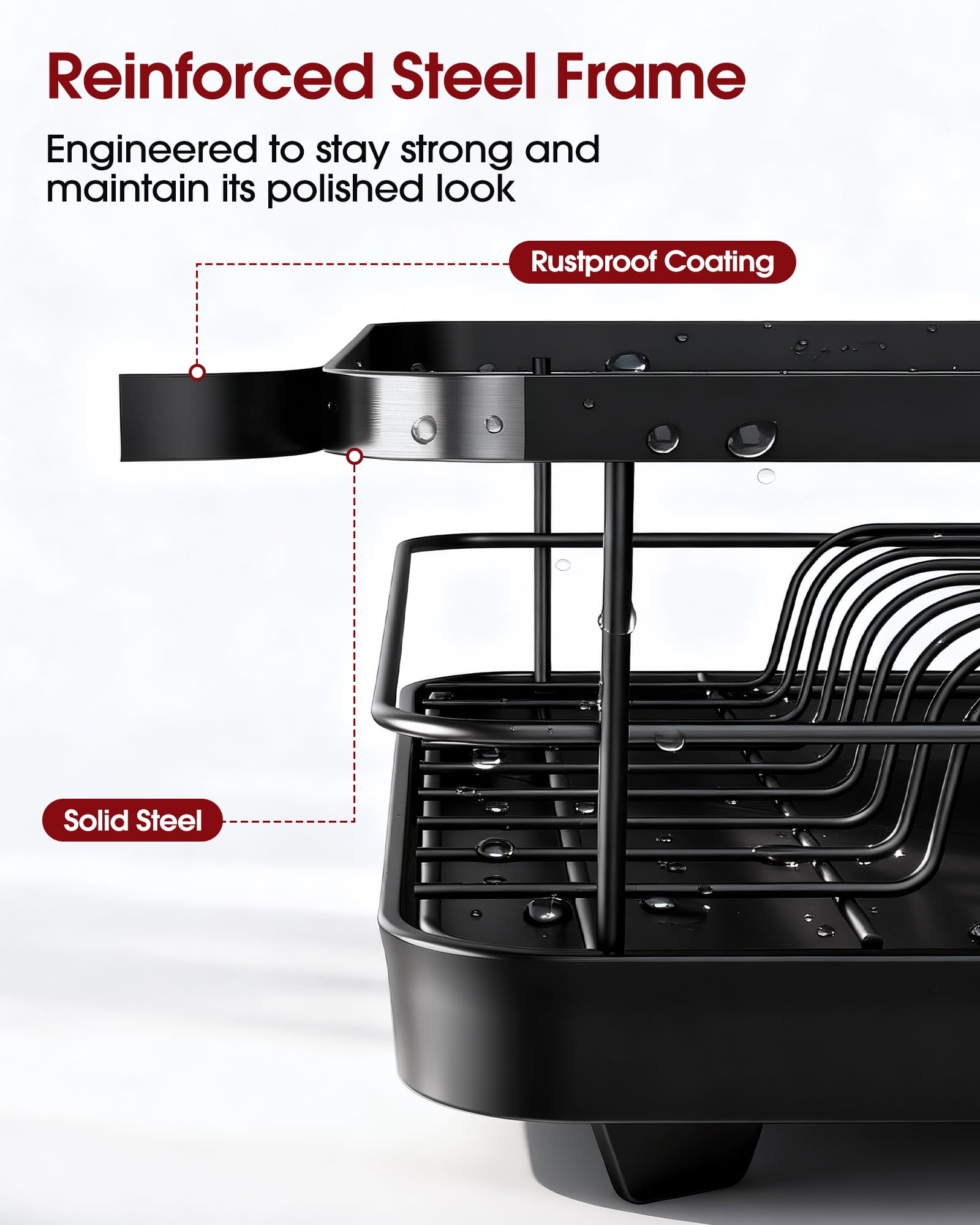Sakugi Dish Drying Rack - Compact Dish Racks with Drain Board for Kitchen Counter, Durable Stainless Steel Dish Rack Used in Sink & on Countertop, Dark Black, Large 🍁 All In One Marketplace Canada