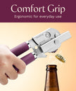 Graceliving Premium Multifunction Magnetic Manual Can Opener and Bottle Opener, Heavy Duty Stainless Steel Sharp Cutting Blade and Oversized Easy Turn Knob, Soft-Touch Handle, Kitchen Use, Mauve 🍁 All In One Marketplace Canada