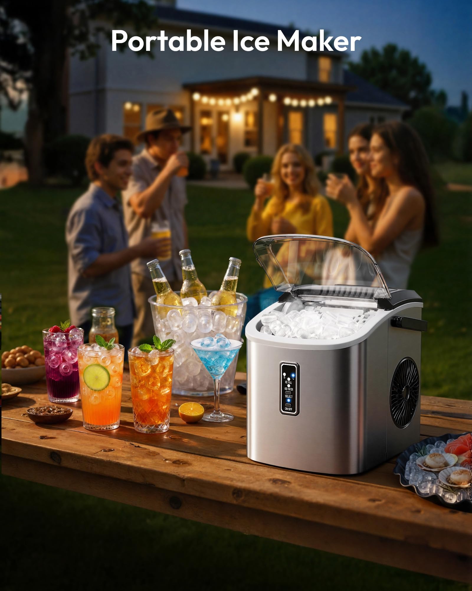 EUHOMY Ice Maker Countertop, 9 Cubes Ready in 6 Mins, 26lbs/24H, Self-Cleaning, Portable Ice Maker Machine with Carry Handle, Basket and Scoop, 2 Sizes of Bullet Ice for Home, Kitchen, Office 🍁 All In One Marketplace Canada