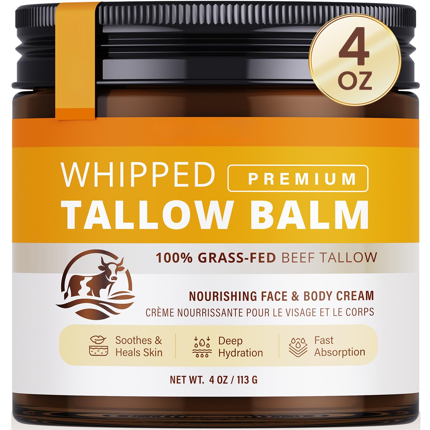 Beef Tallow Skincare Moisturizer for Face: 100% Grass-Fed Beef Tallow Balm - All Natural Tallow Face Cream Soft Smooth for Eczema and Dry Skin 4oz 🍁 All In One Marketplace Canada