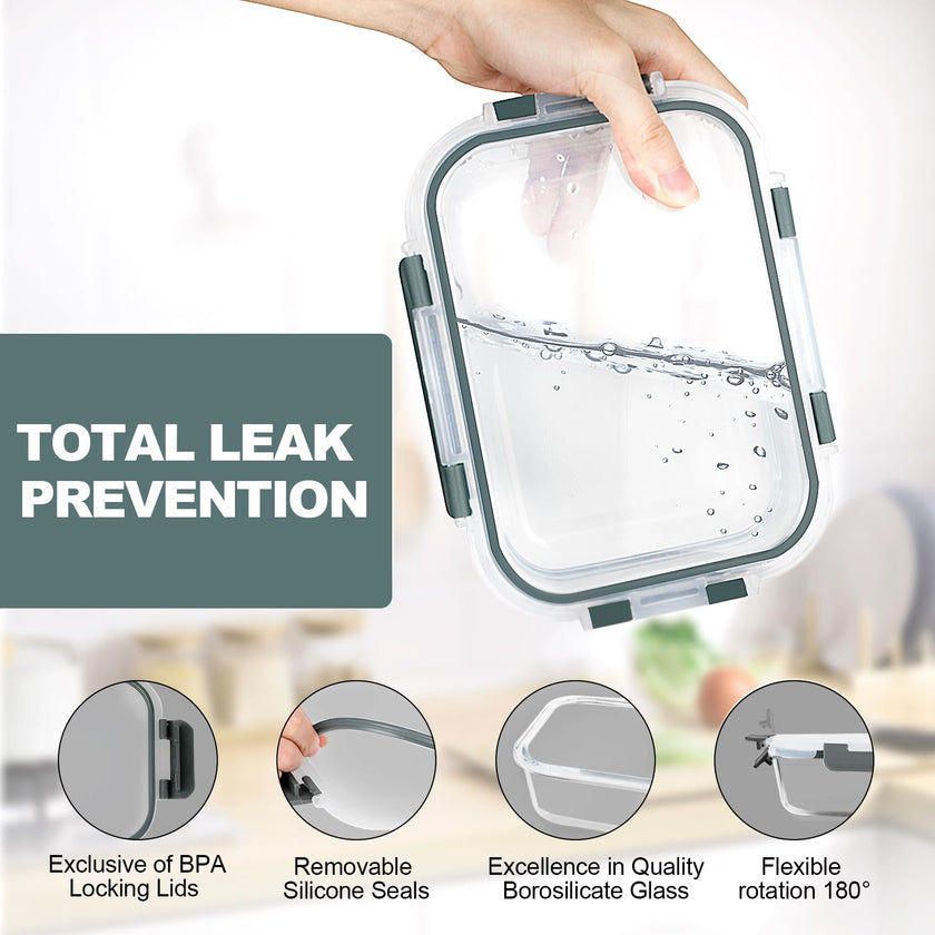 VERONES 10 Pack Glass Meal Prep Containers, Airtight & Stackable Glass Food Storage Containers Set with Lids,Exclusive of BPA,for Microwave, Oven, Freezer & Dishwasher,Grey 🍁 All In One Marketplace Canada
